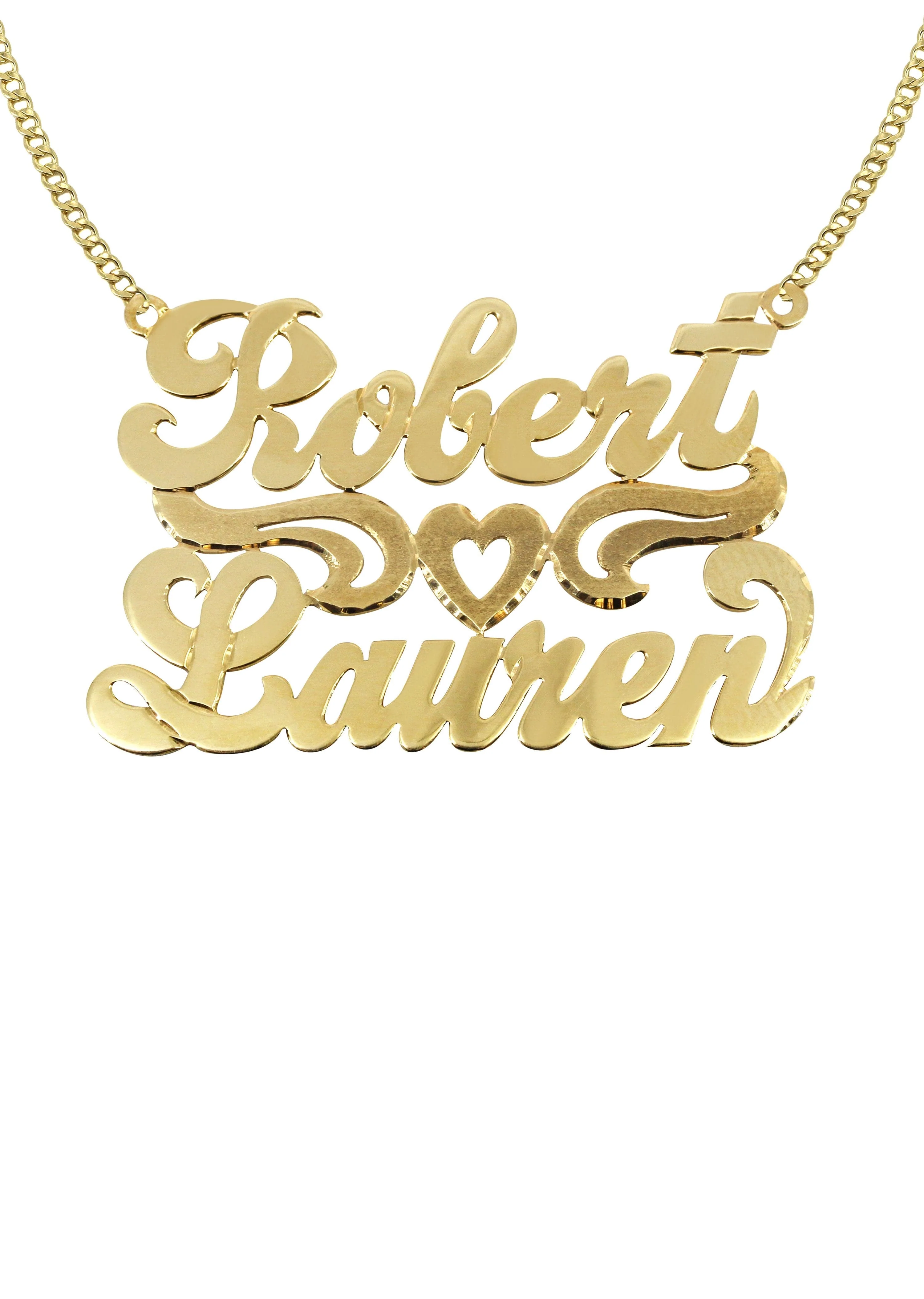 14K Gold  Couple Names Name Plate Necklace | Style #40