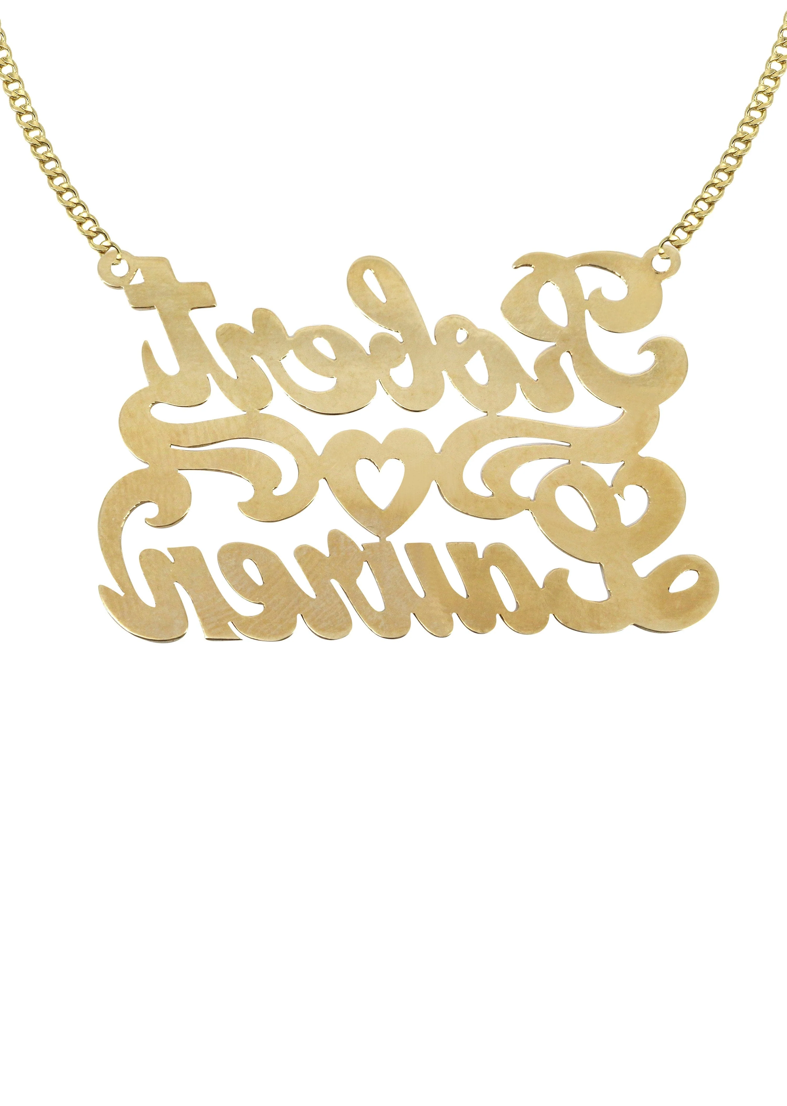 14K Gold  Couple Names Name Plate Necklace | Style #40 - Image 2