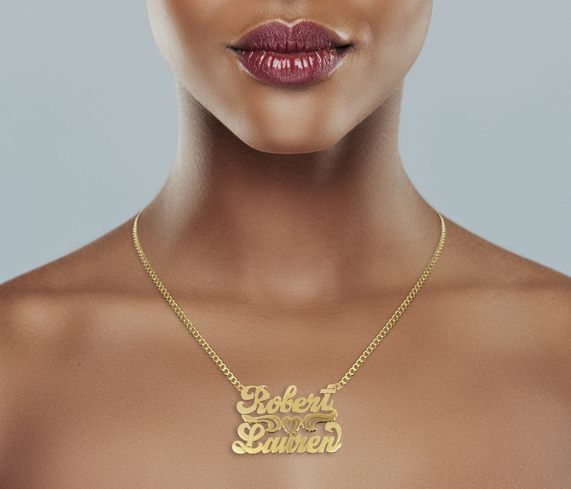14K Gold  Couple Names Name Plate Necklace | Style #40 - Image 4