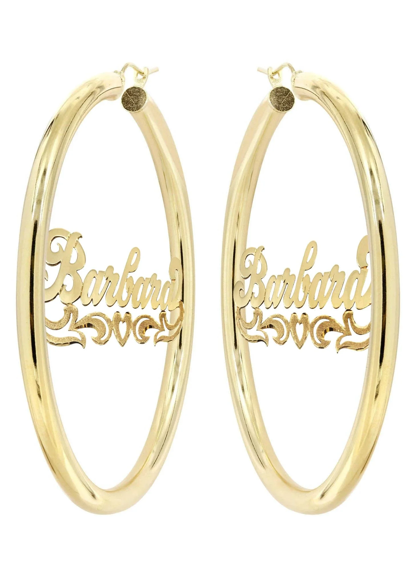 14K Ladies Diamond Cut Heart Name Plate Hoop Earrings - Image 3