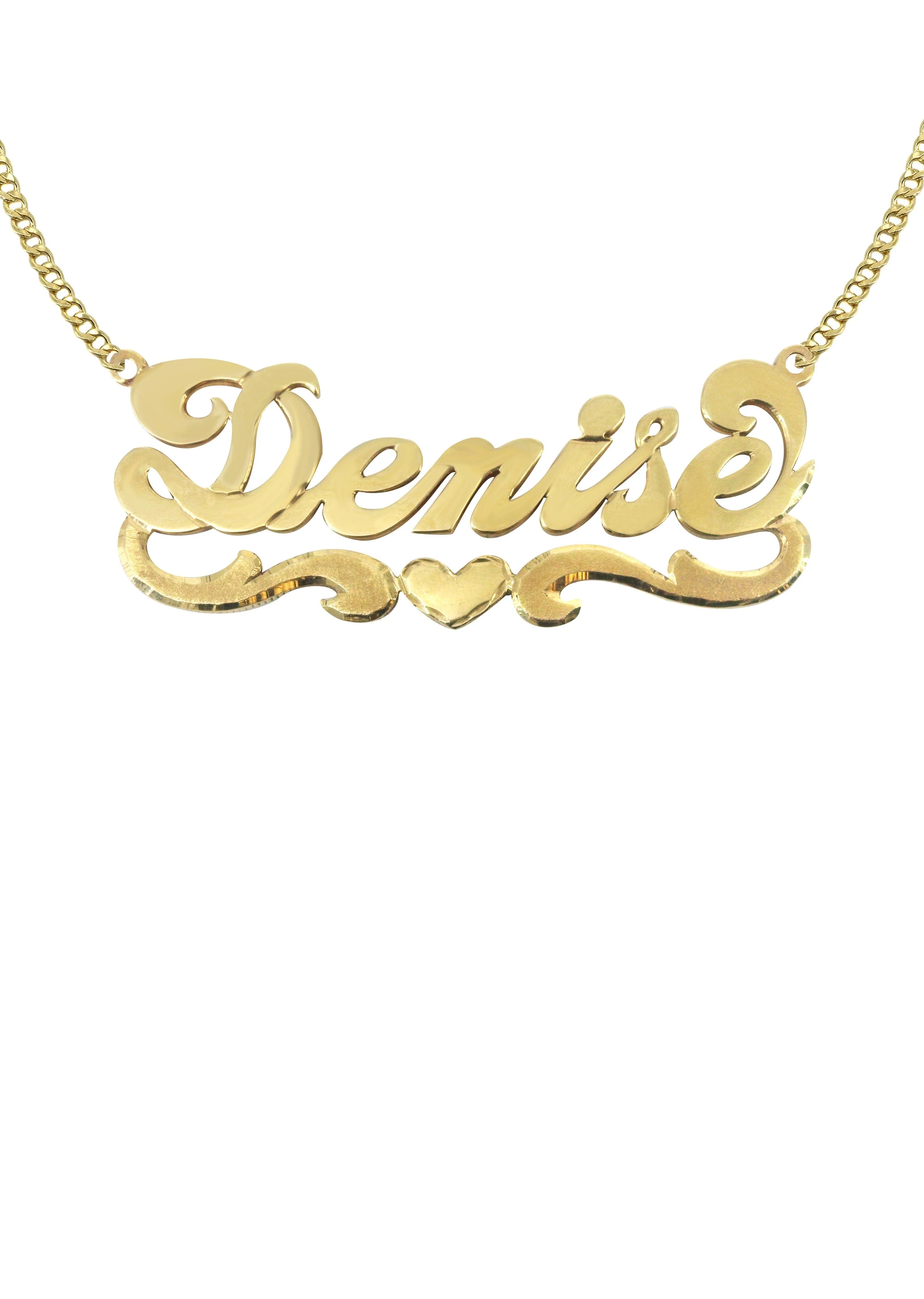 14K Gold  Diamond Cut Heart Name Plate Necklace | Style #38