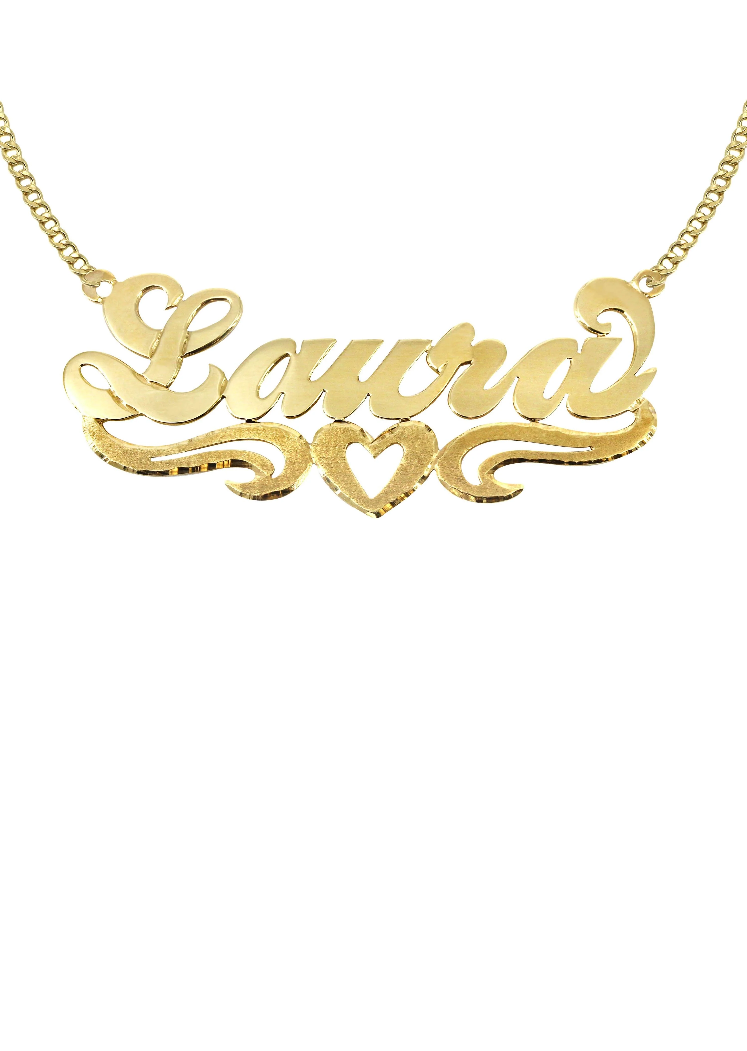 14K Gold  Diamond Cut Heart Name Plate Necklace | Style #68