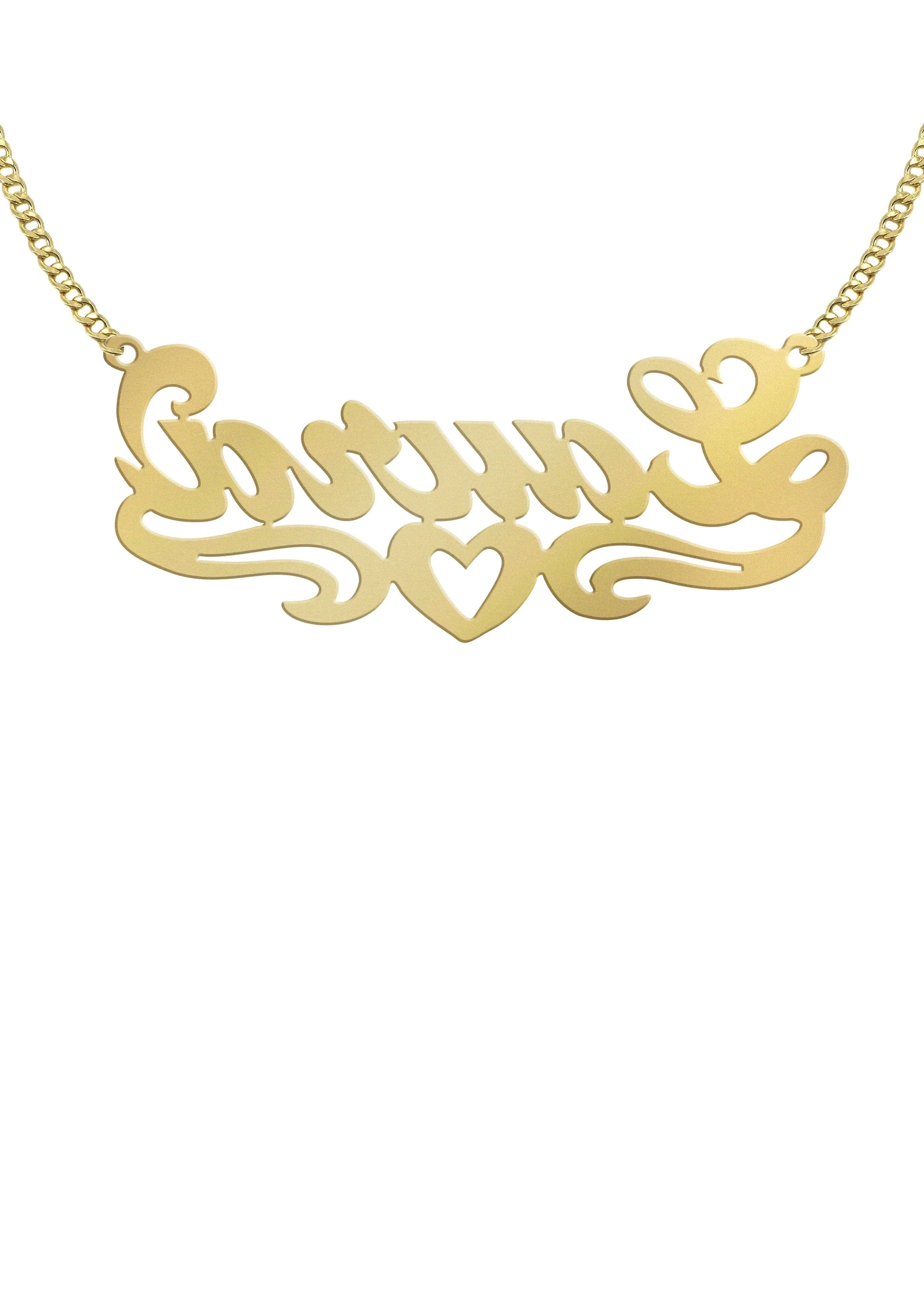 14K Gold  Diamond Cut Heart Name Plate Necklace | Style #68 - Image 2