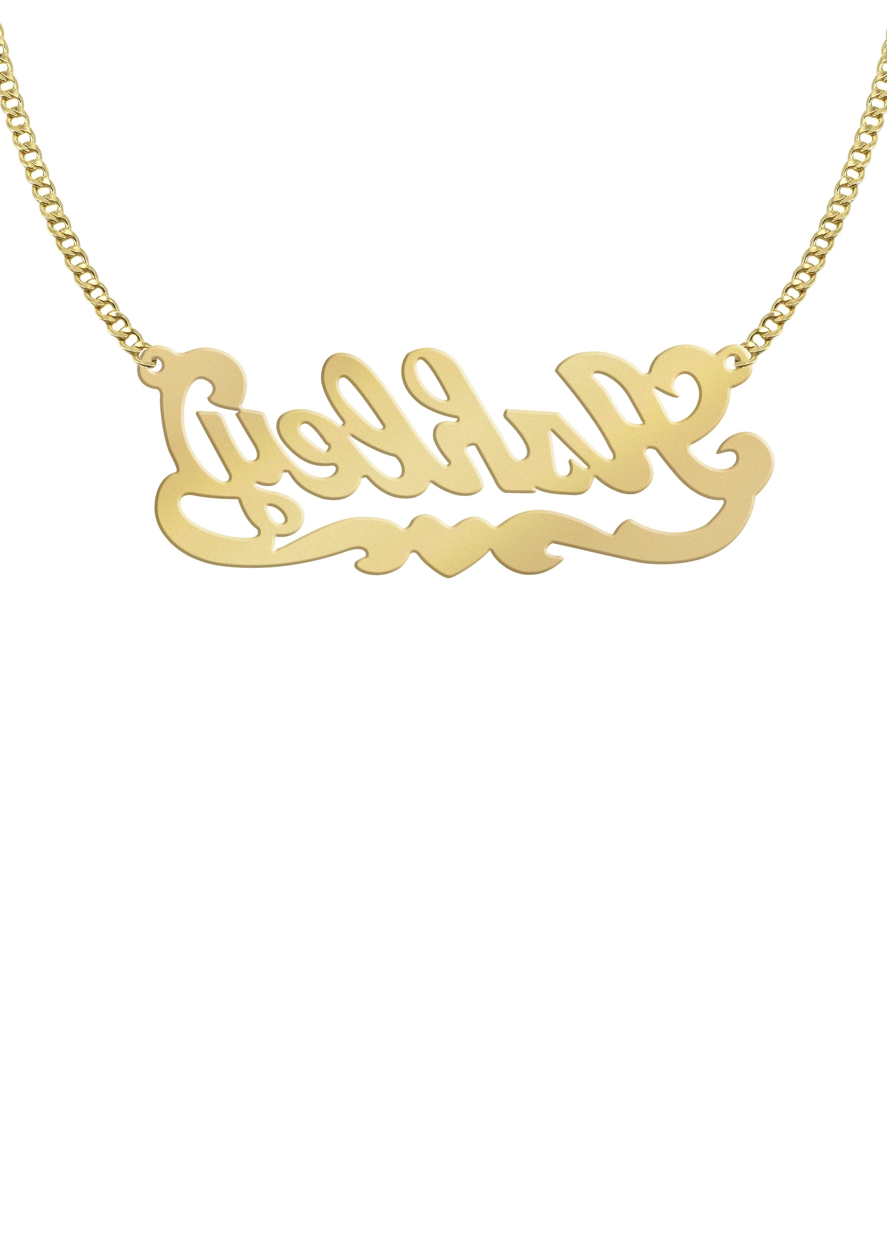 14K Gold Diamond Cut Heart Name Plate Necklace | Style #44 - Image 2