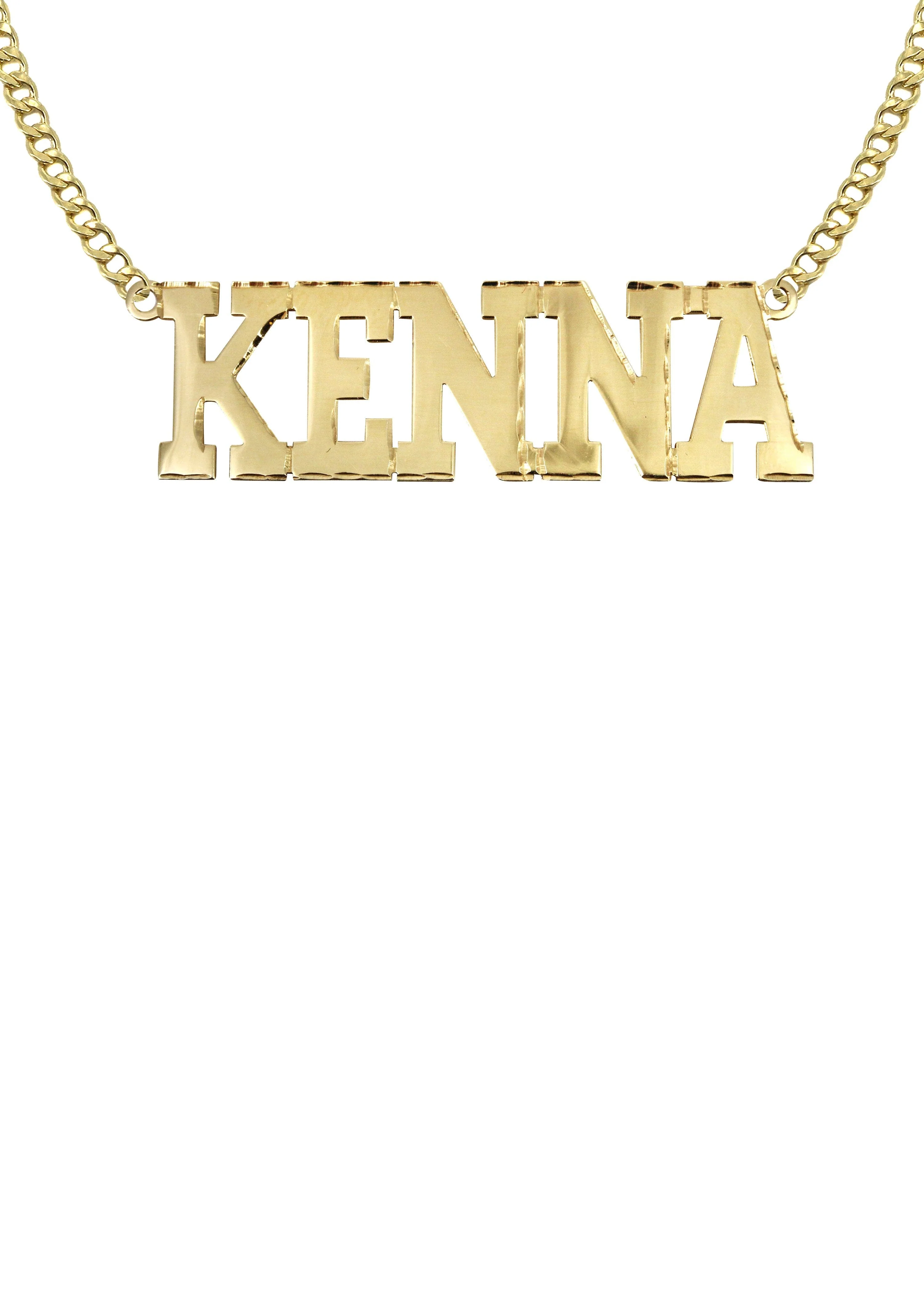 14K Gold  Diamond Cut Name Plate Necklace | Style #46