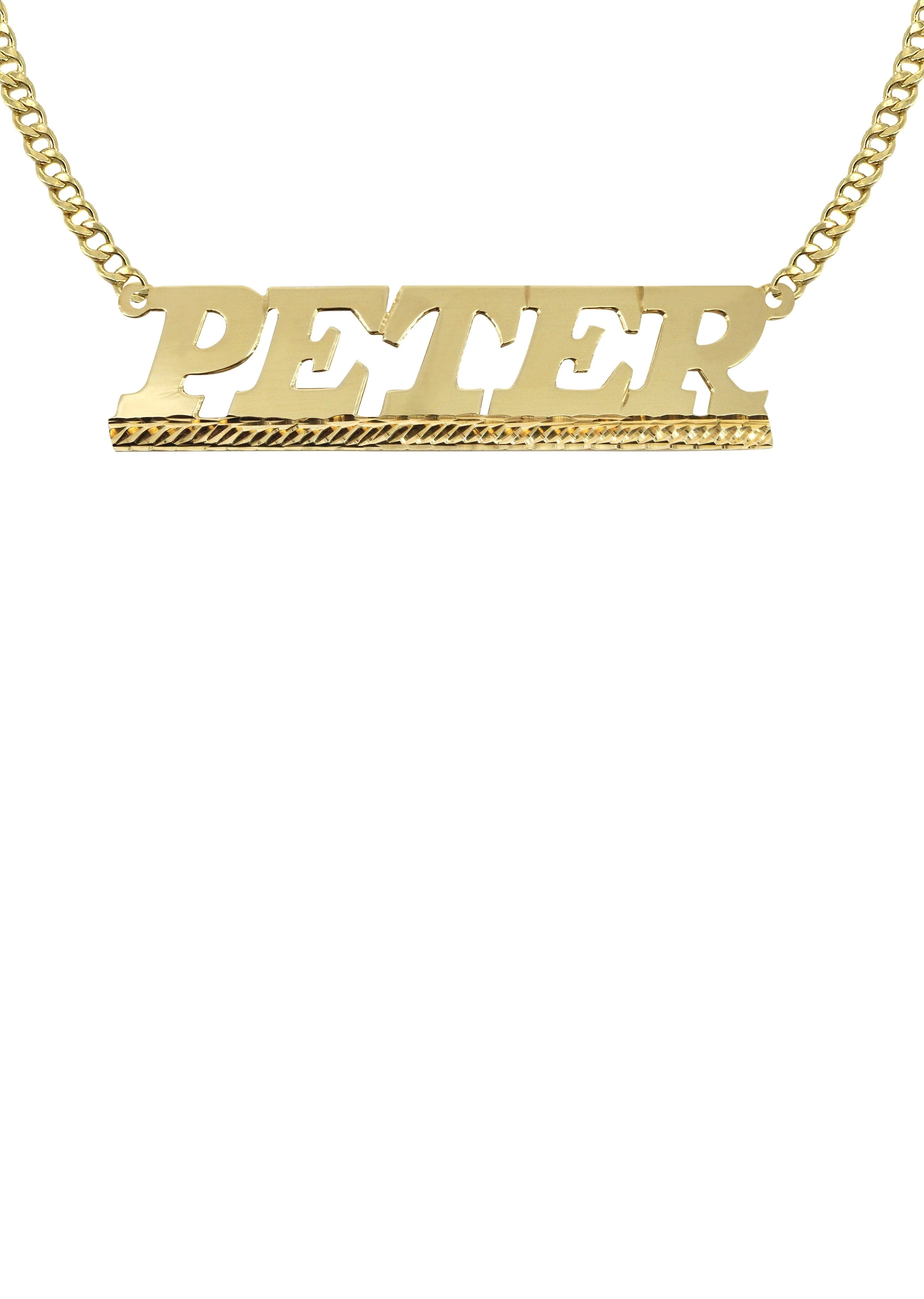 14K Gold  Diamond Cut Name Plate Necklace | Style #93