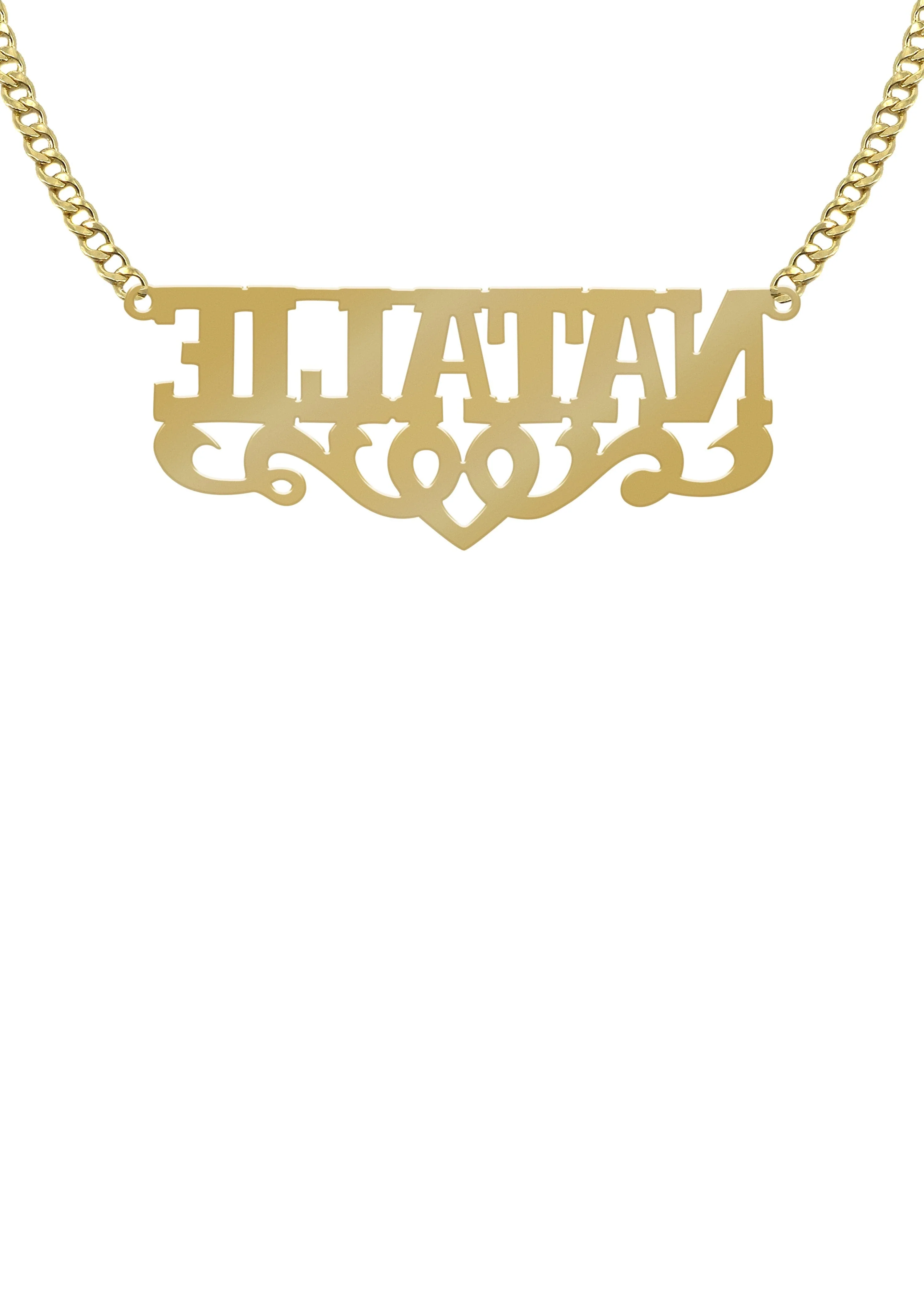 14K Gold  Diamond Cut Name Plate Necklace | Style #120 - Image 2