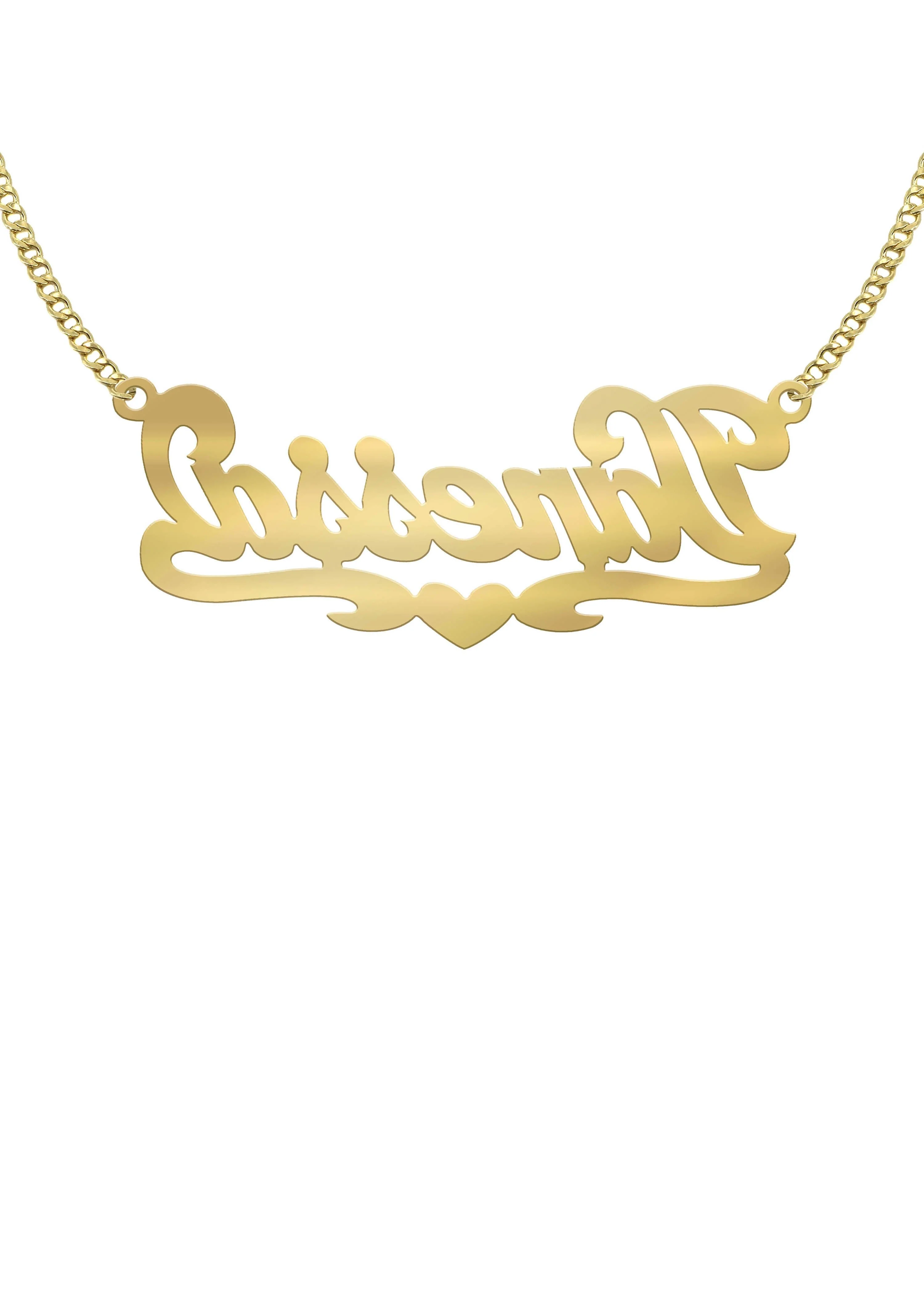 14K Gold  Diamond Cut Name Plate Necklace | Style #8 - Image 2