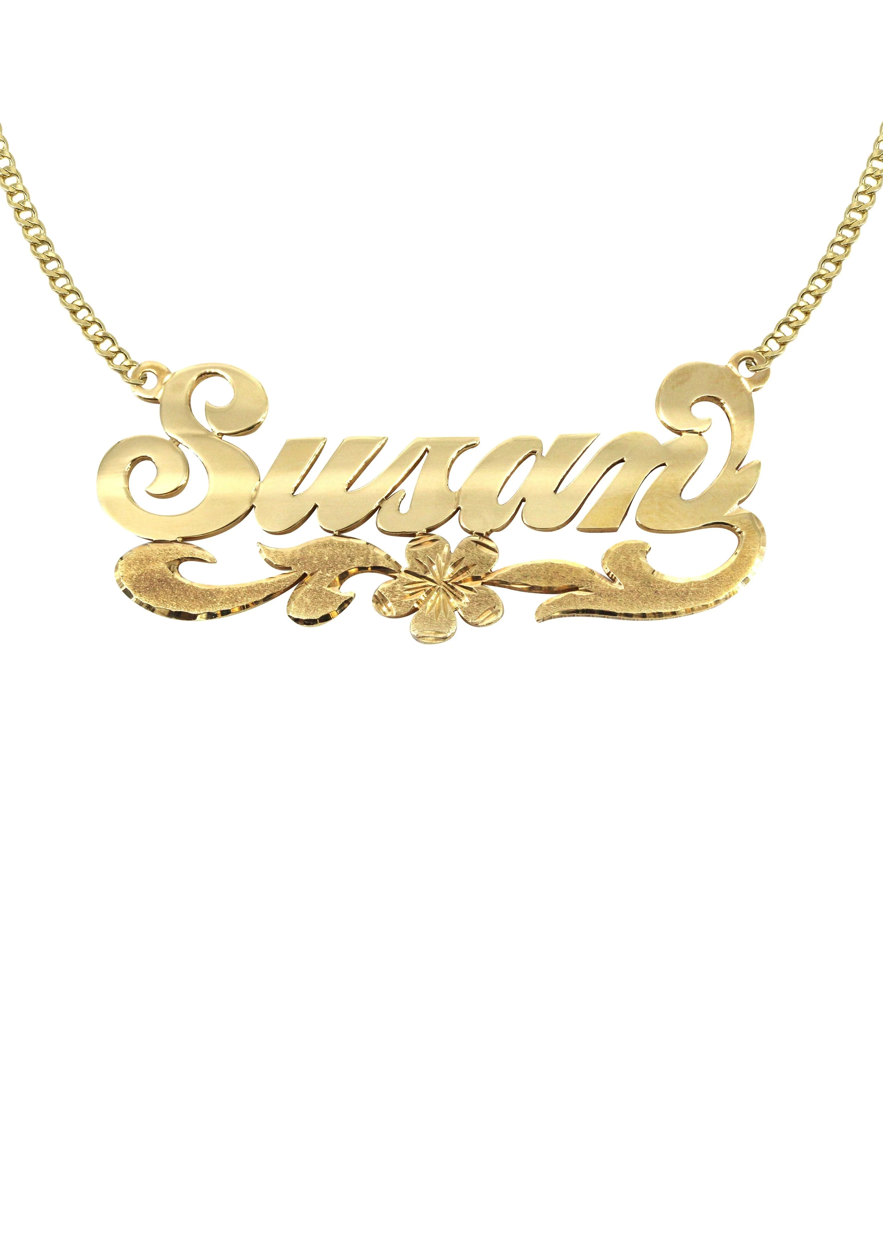 14K Gold Diamond Cut Name Plate Necklace | Style #48