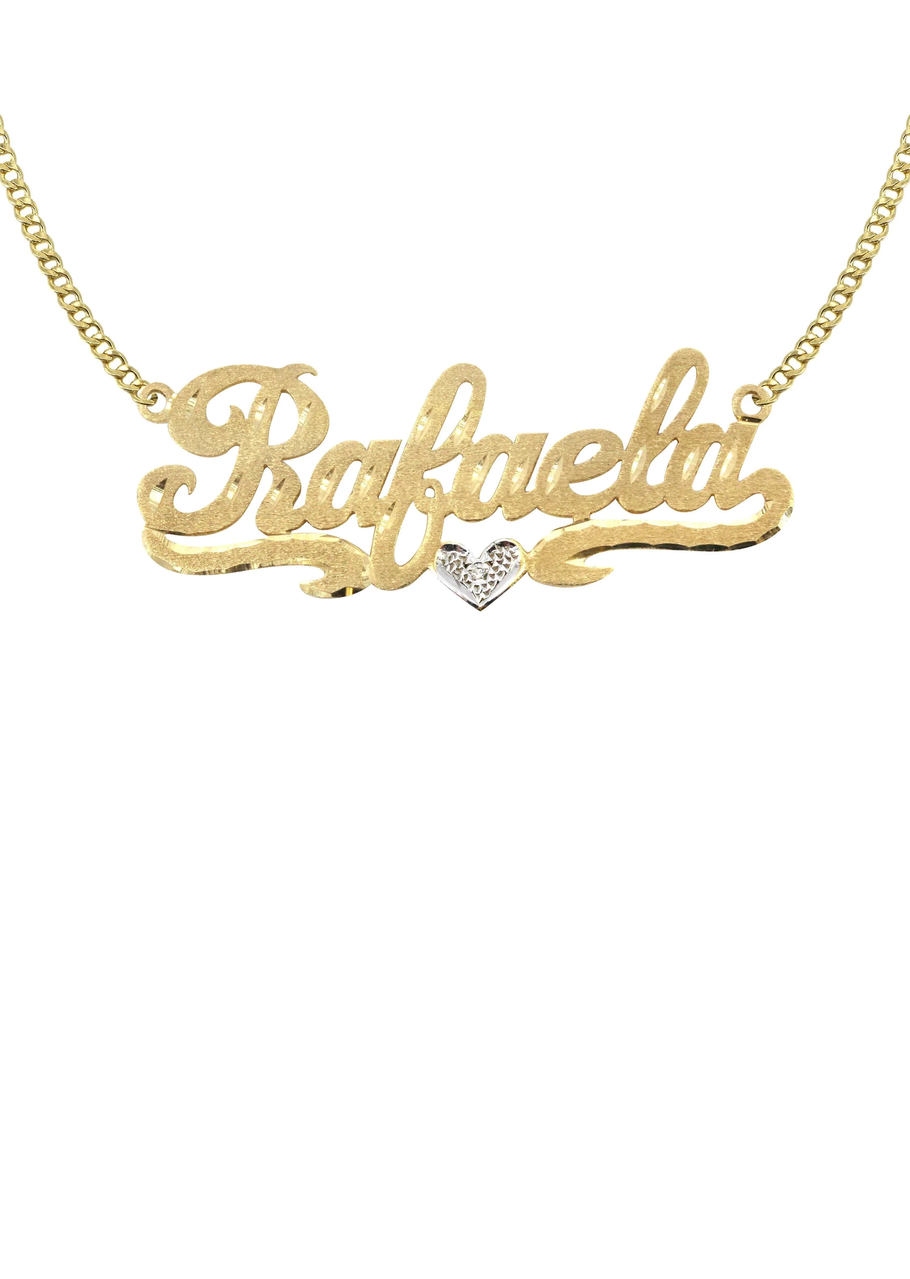 14K Gold  Diamond Cut with Diamond Name Plate Necklace | Style #15