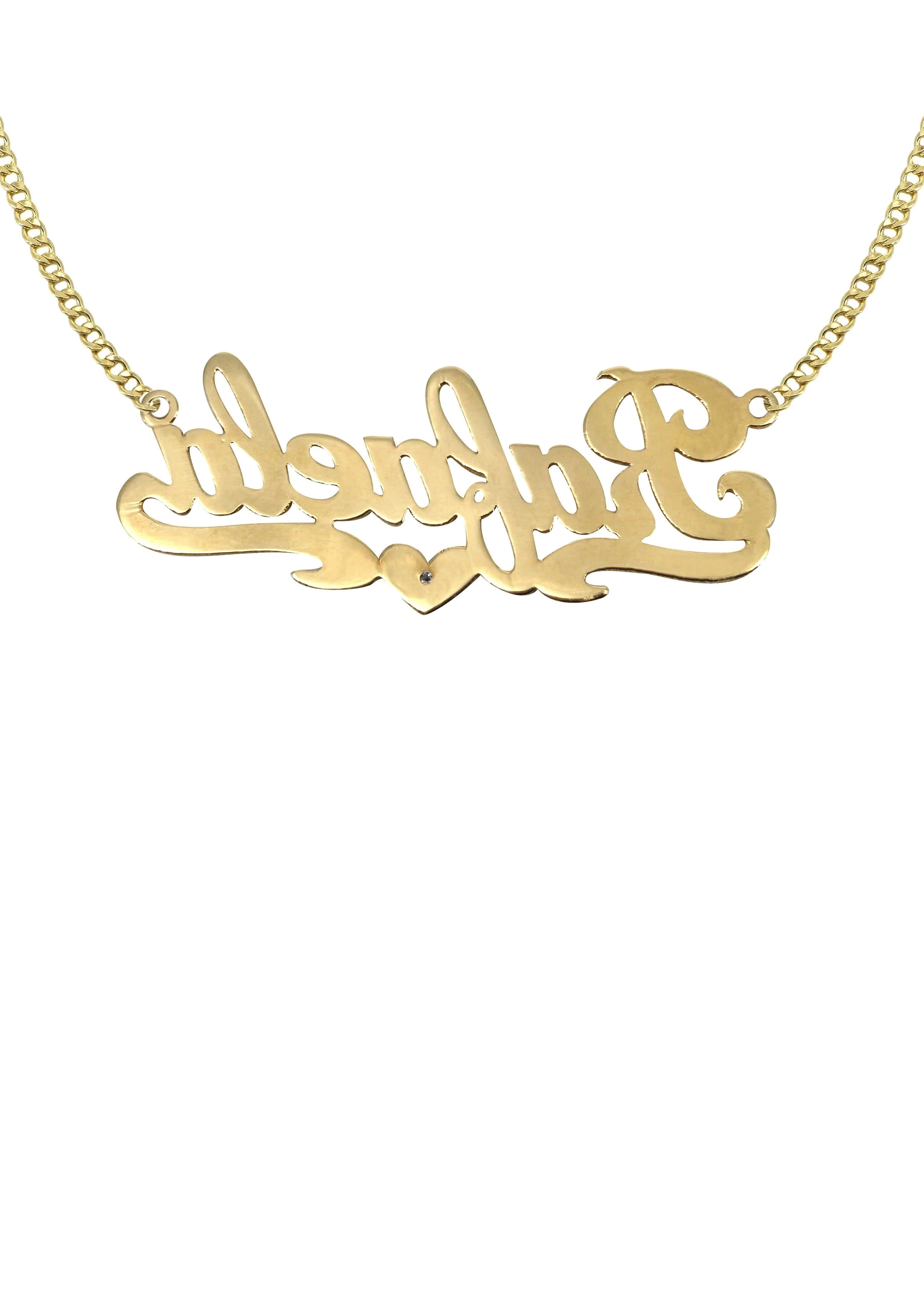 14K Gold  Diamond Cut with Diamond Name Plate Necklace | Style #15 - Image 2