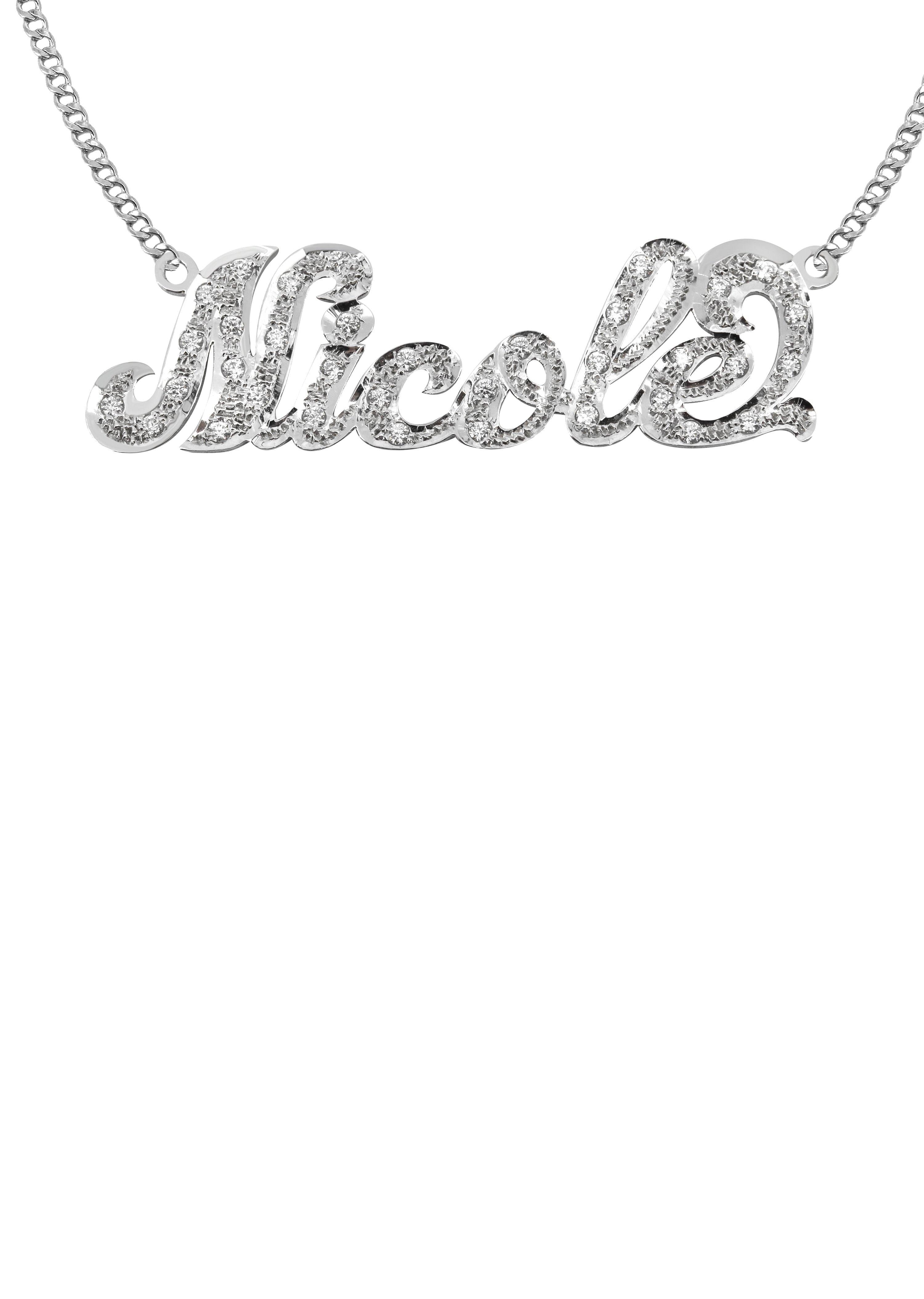 14K Gold  Diamond Cut with Diamonds Name Plate Necklace | Style #4