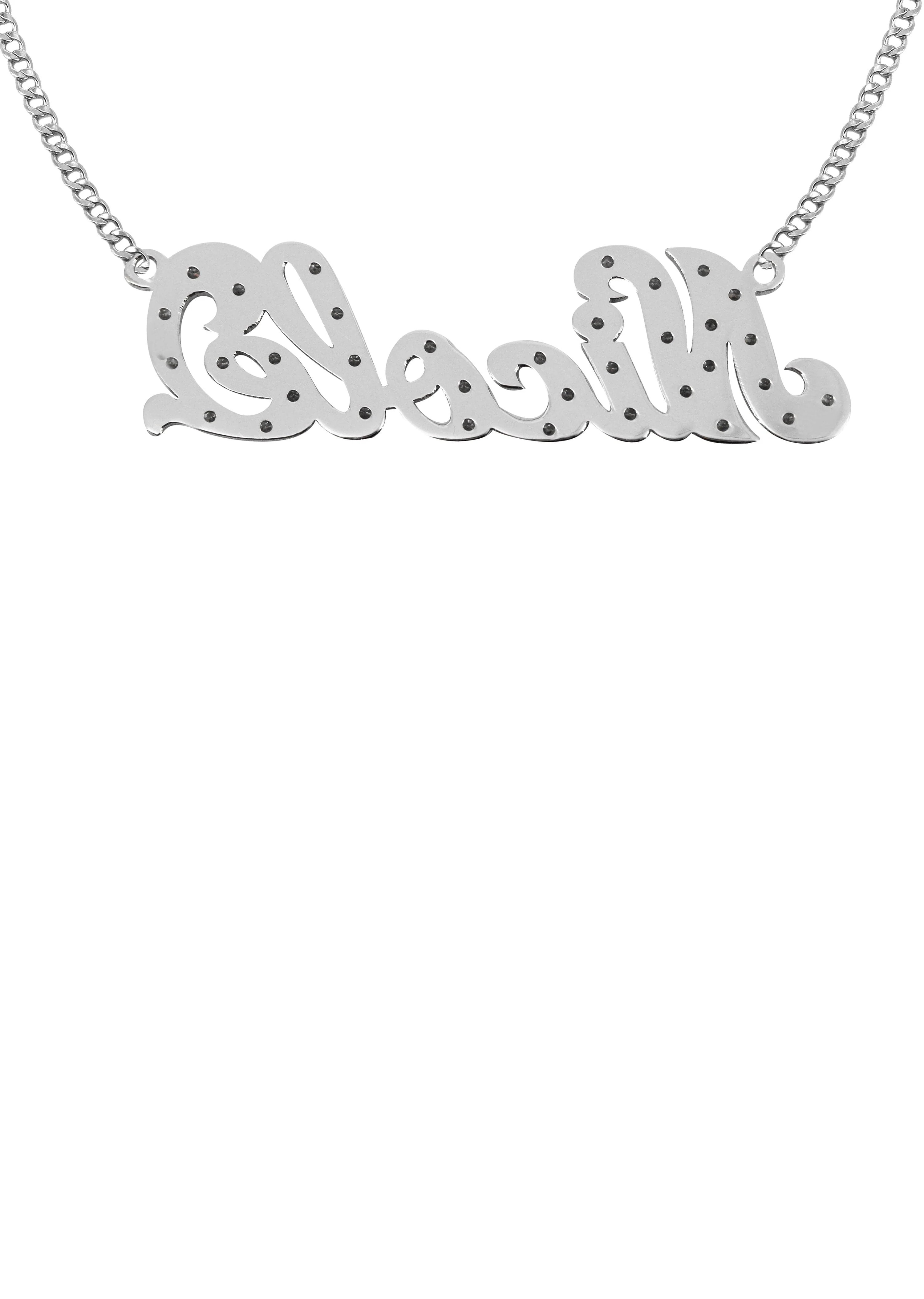 14K Gold  Diamond Cut with Diamonds Name Plate Necklace | Style #4 - Image 2