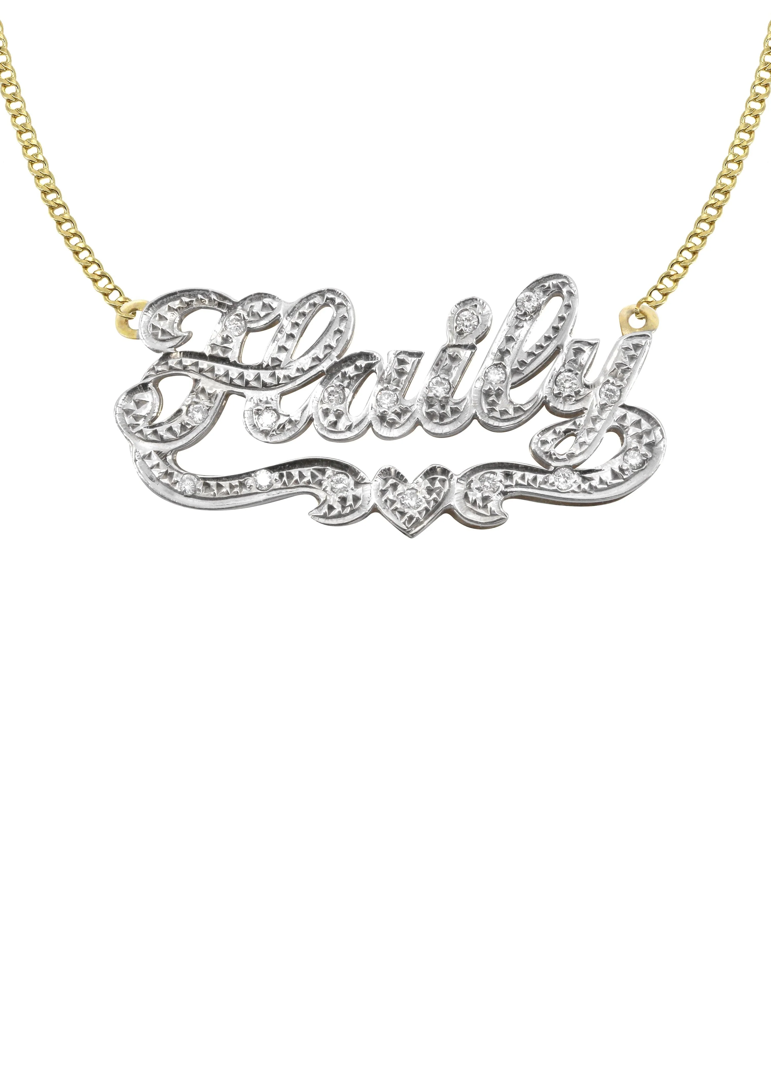 14K Gold  Diamond Cut with Diamonds Name Plate Necklace | Style #16