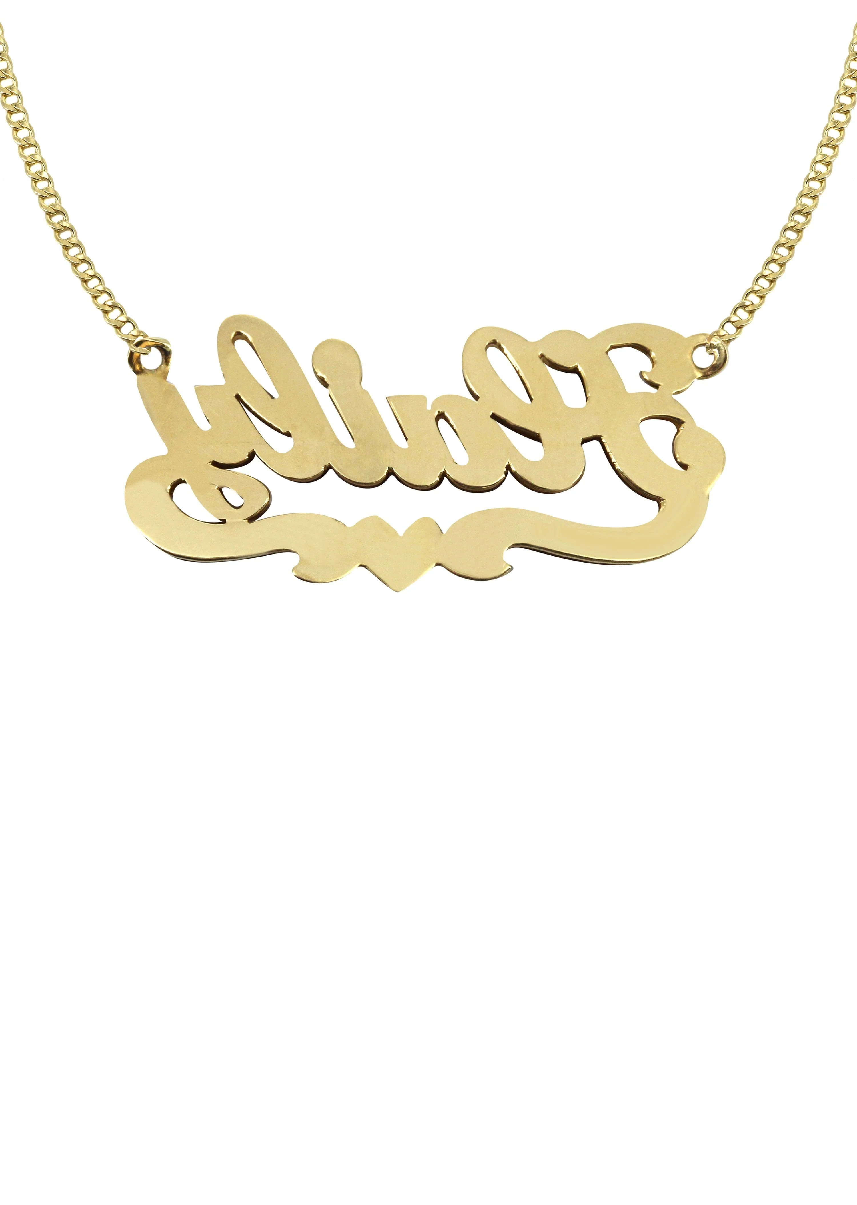 14K Gold  Diamond Cut with Diamonds Name Plate Necklace | Style #16 - Image 2