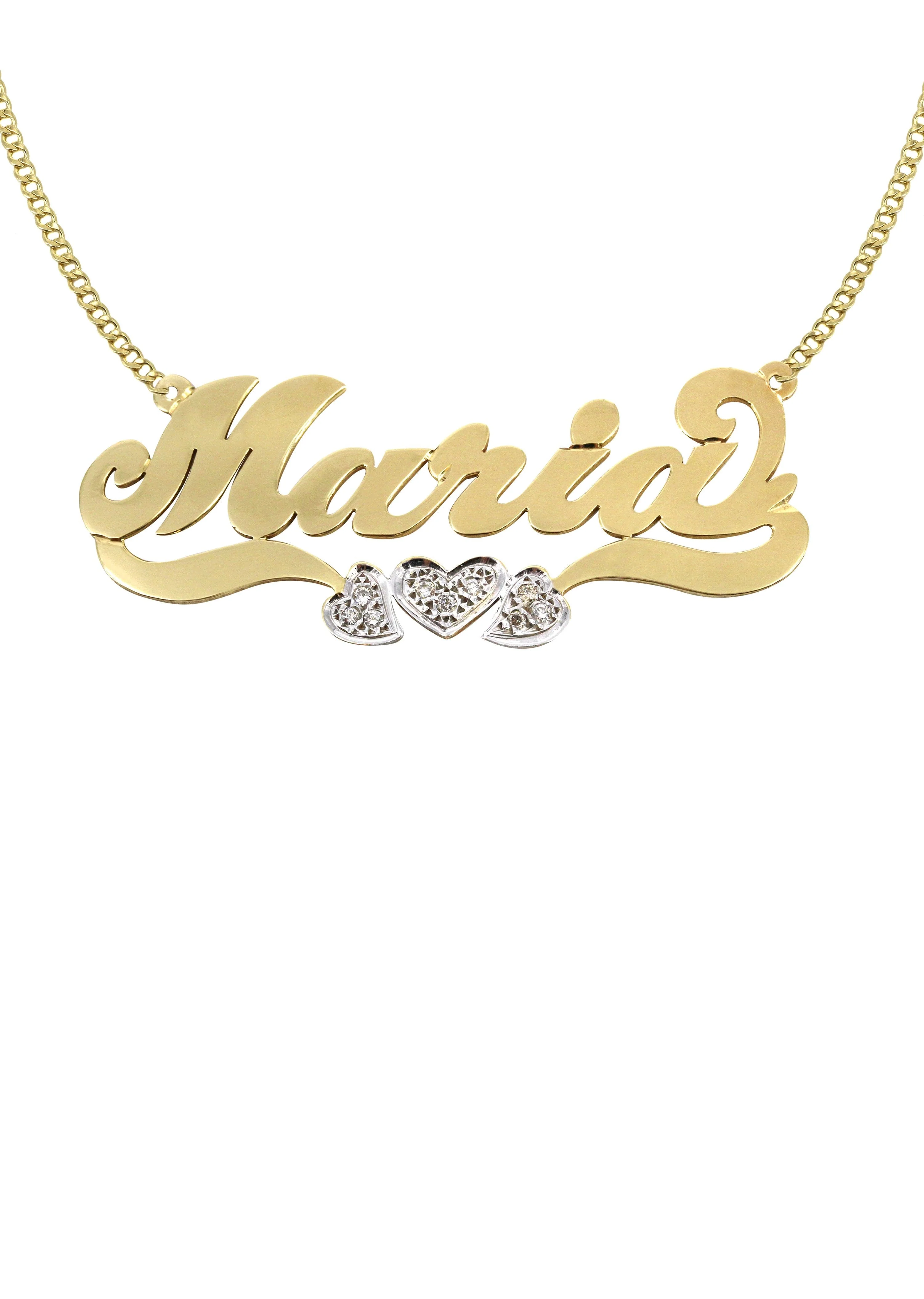 14K Gold  Diamond Heart Name Plate Necklace | Style #51