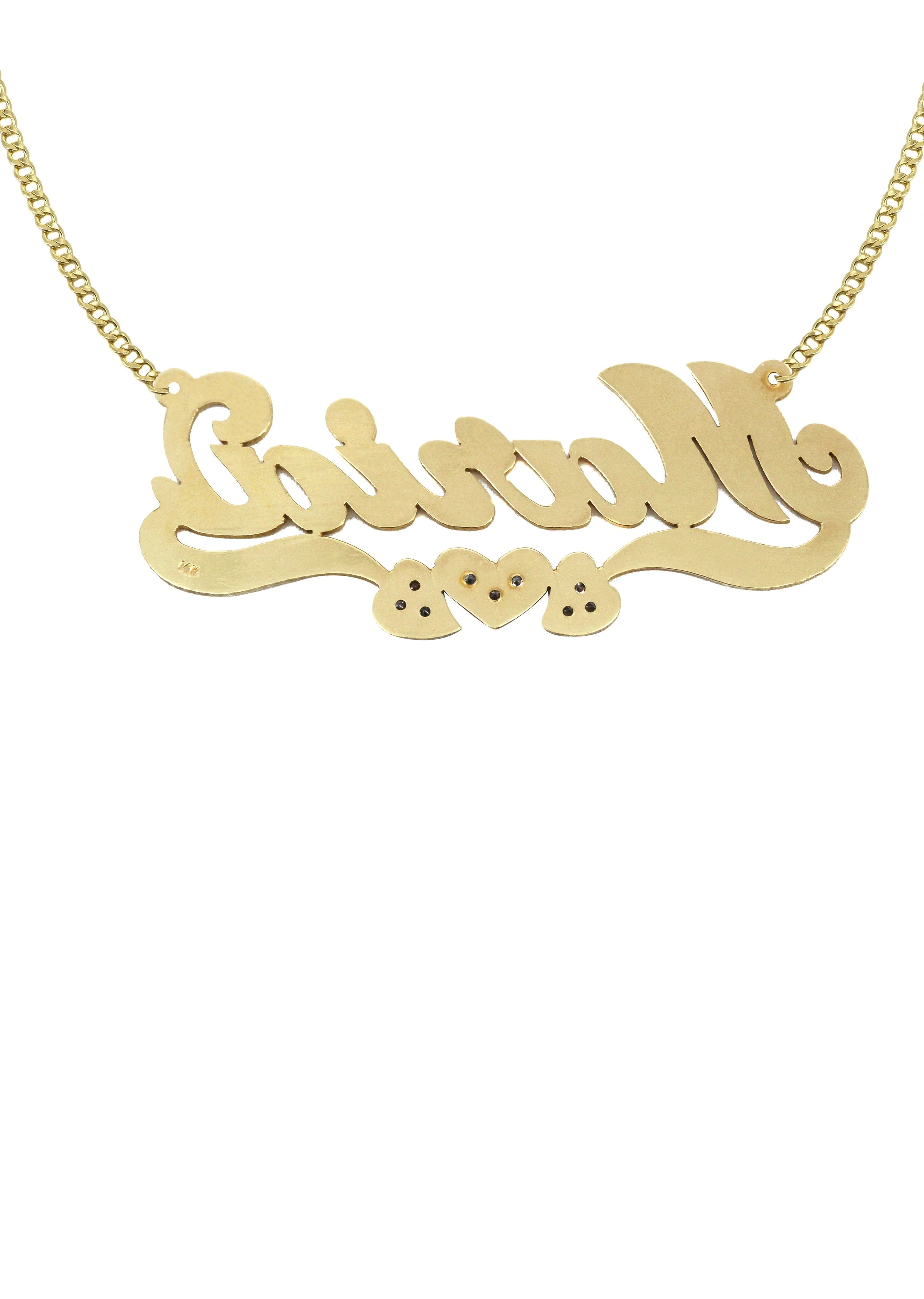 14K Gold  Diamond Heart Name Plate Necklace | Style #51 - Image 2