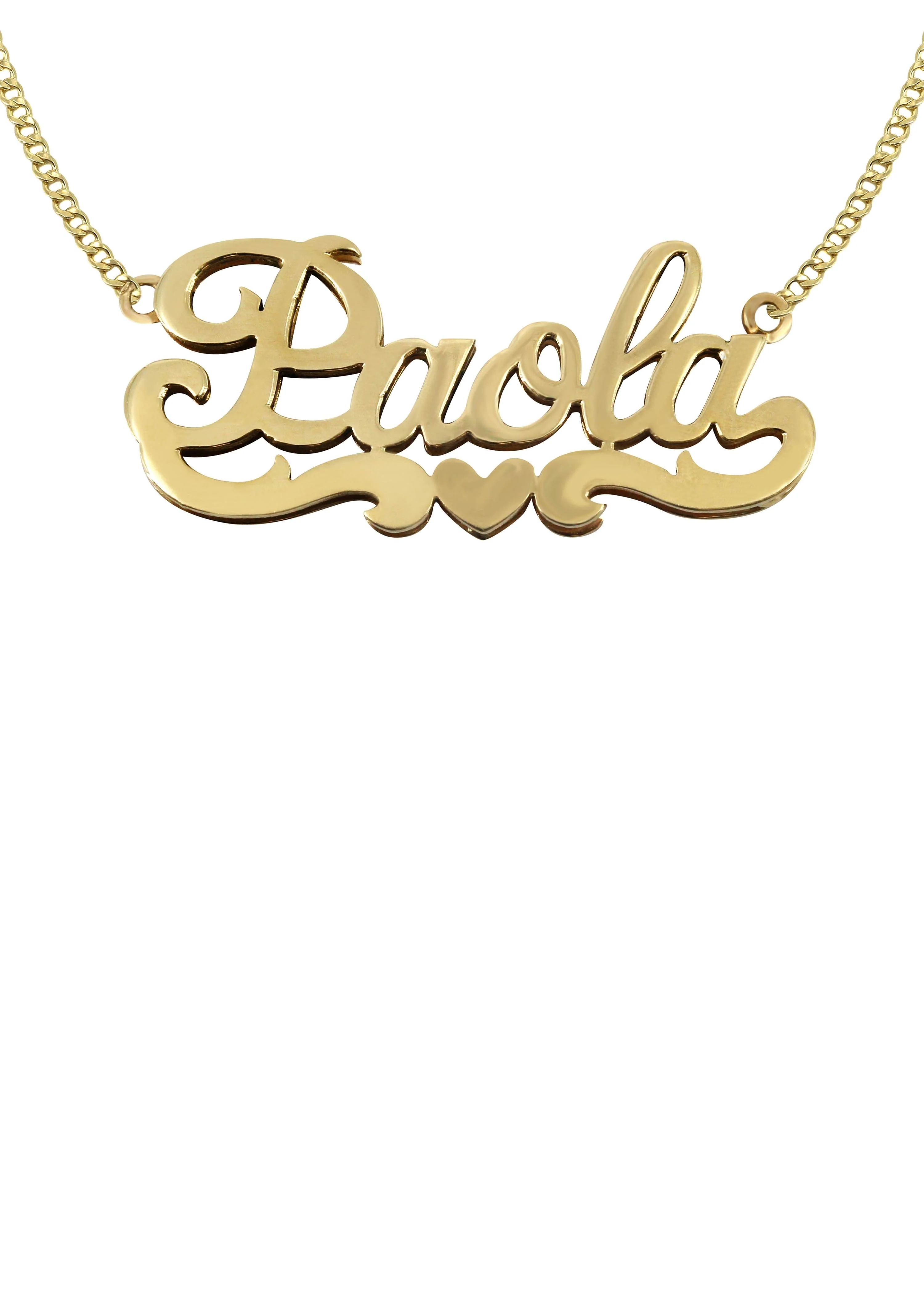 14K Gold Heart Name Plate Necklace | Style #20