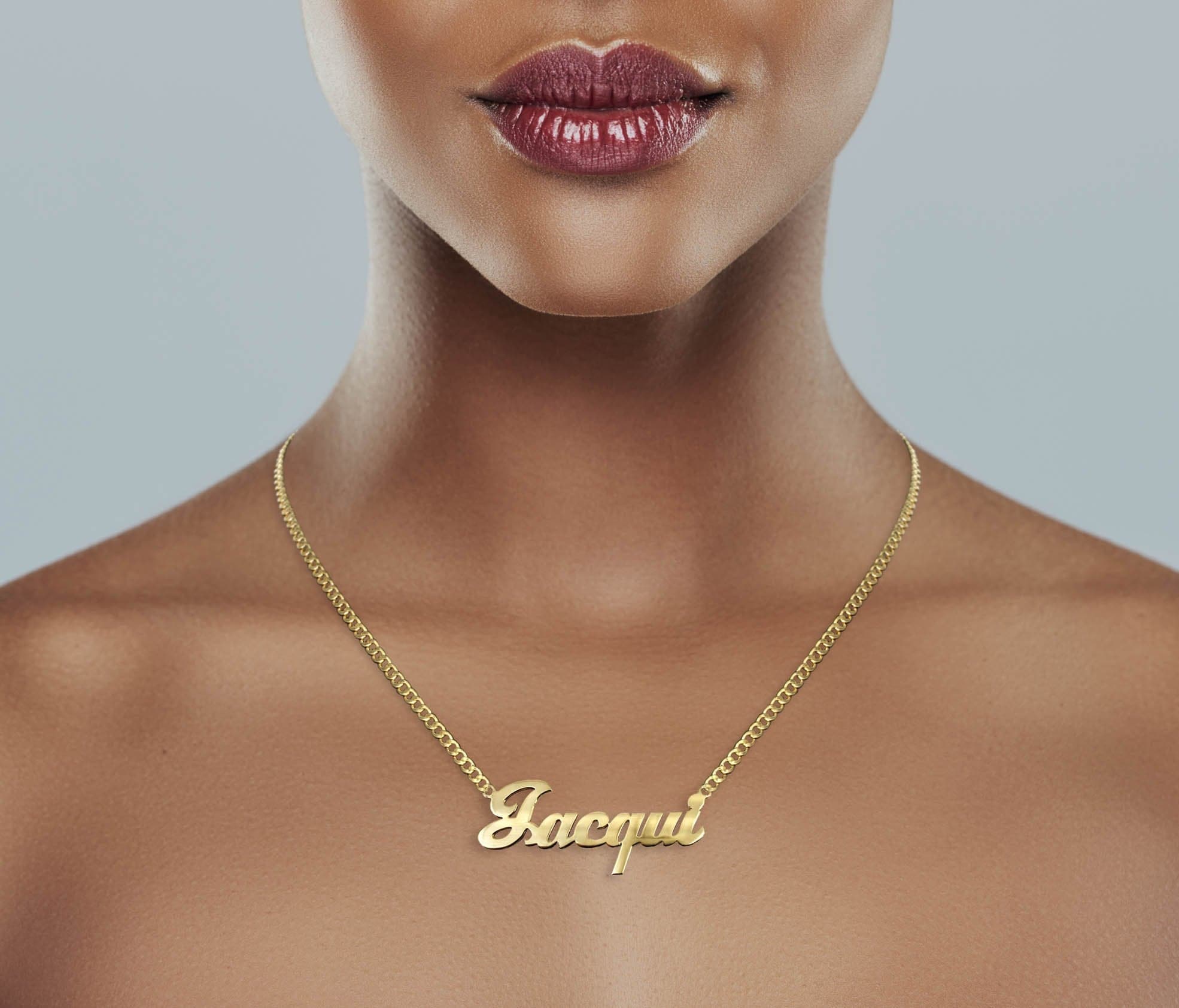 14K Gold  Plain Gold Name Plate Necklace | Style #21 - Image 4