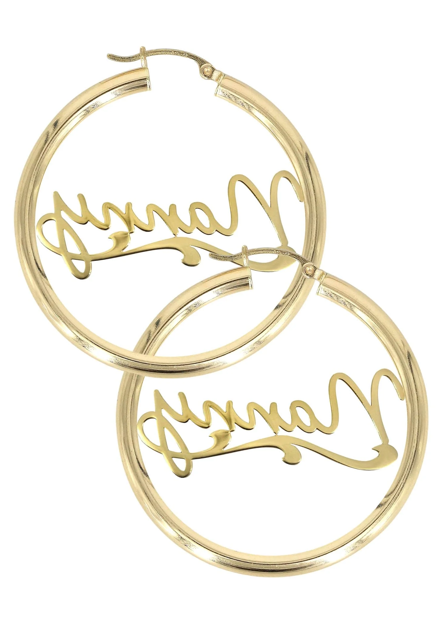 14K Ladies Plain Name Plate Hoop Earrings - Image 2