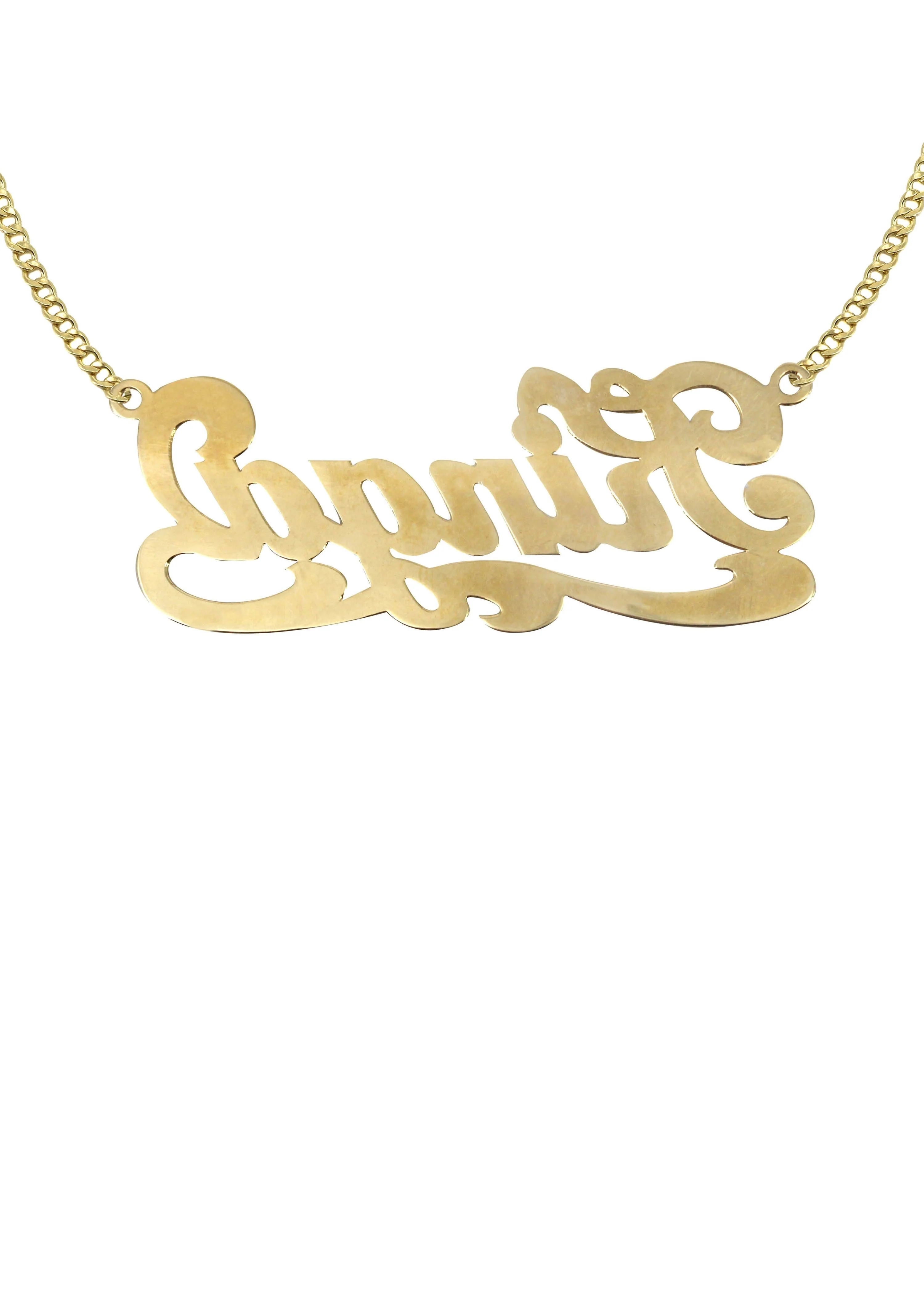 14K Gold  Plain with Diamond Cut Name Plate Necklace | Style #86 - Image 2