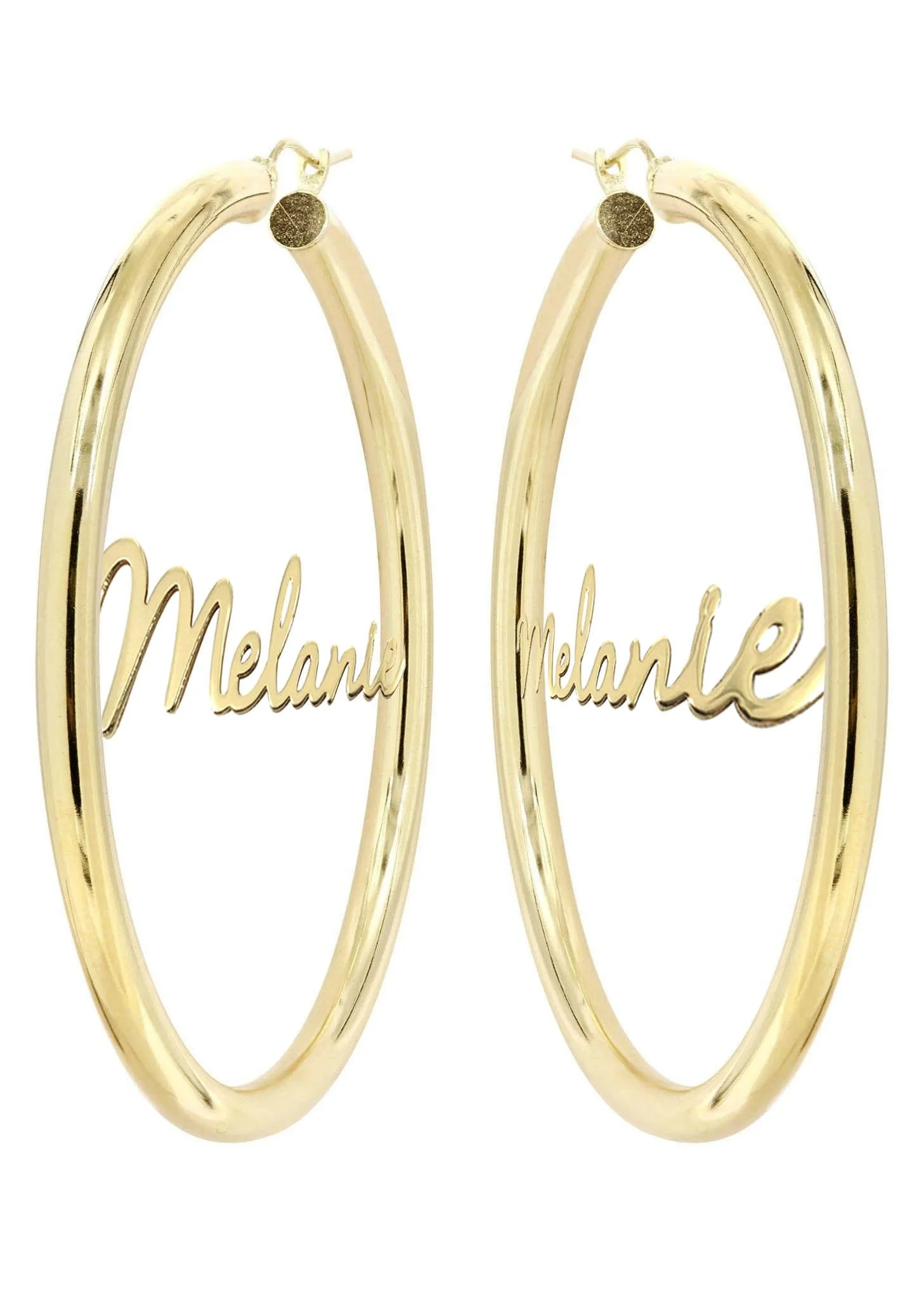14K Ladies Script Name Plate Hoop Earrings - Image 3