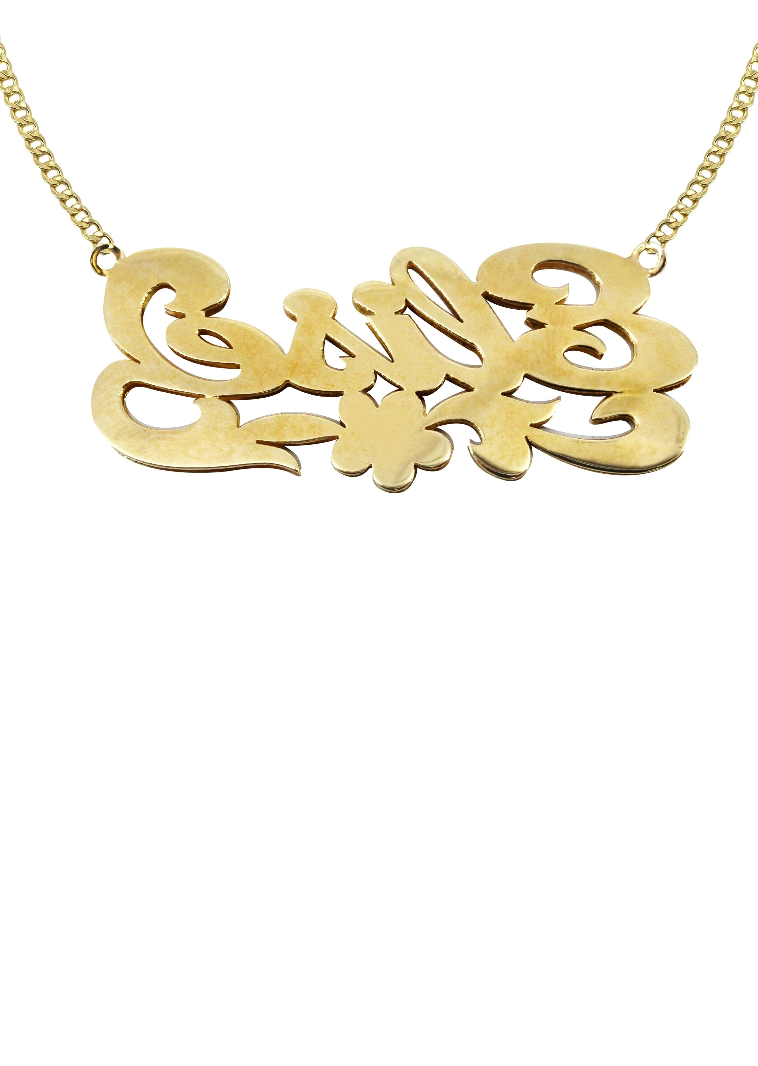 14K Gold  Two Tone Diamond Cut Name Plate Necklace | Style #50 - Image 2