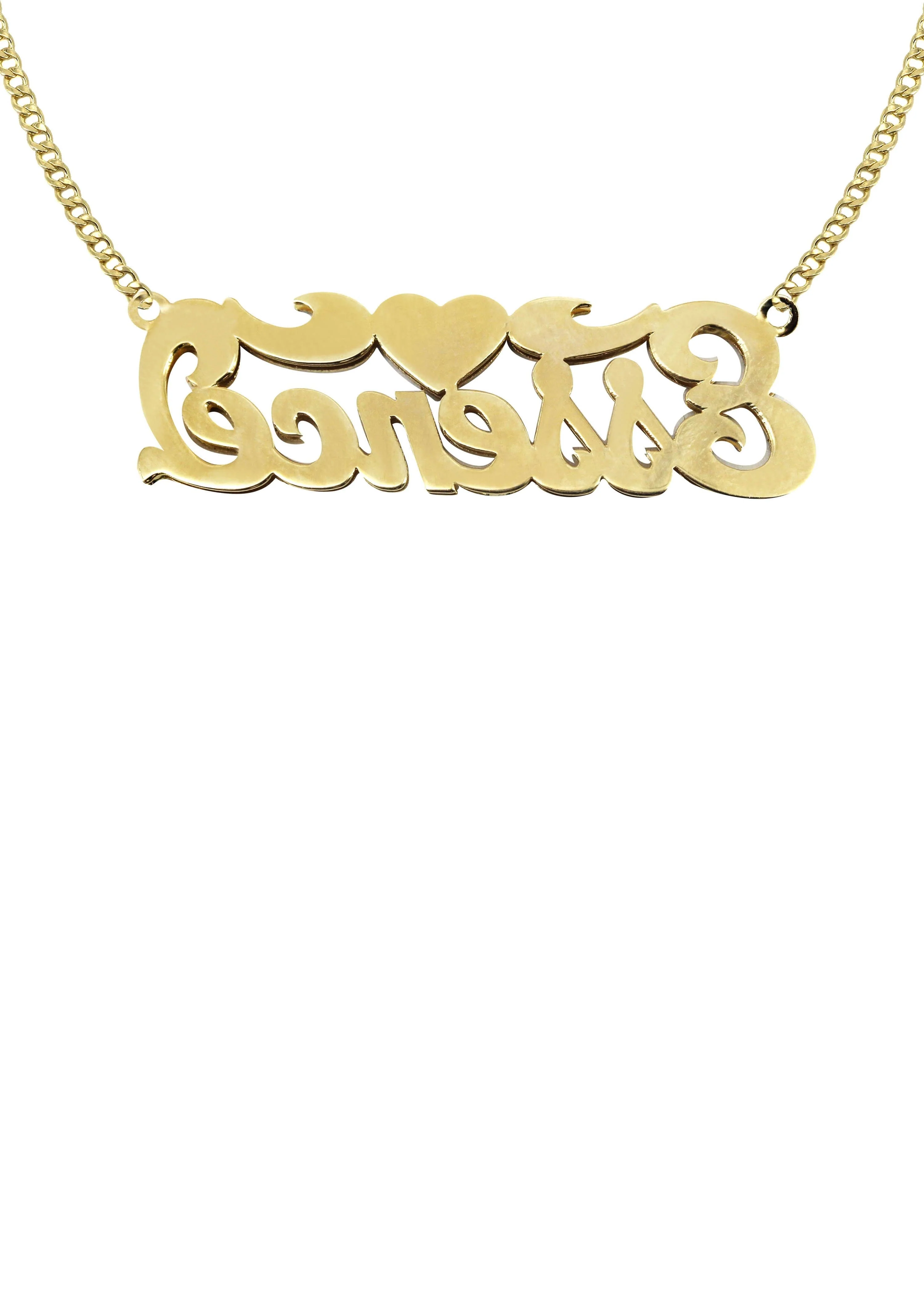 14K Gold  Two Tone Diamond Cut Name Plate Necklace | Style #57 - Image 2