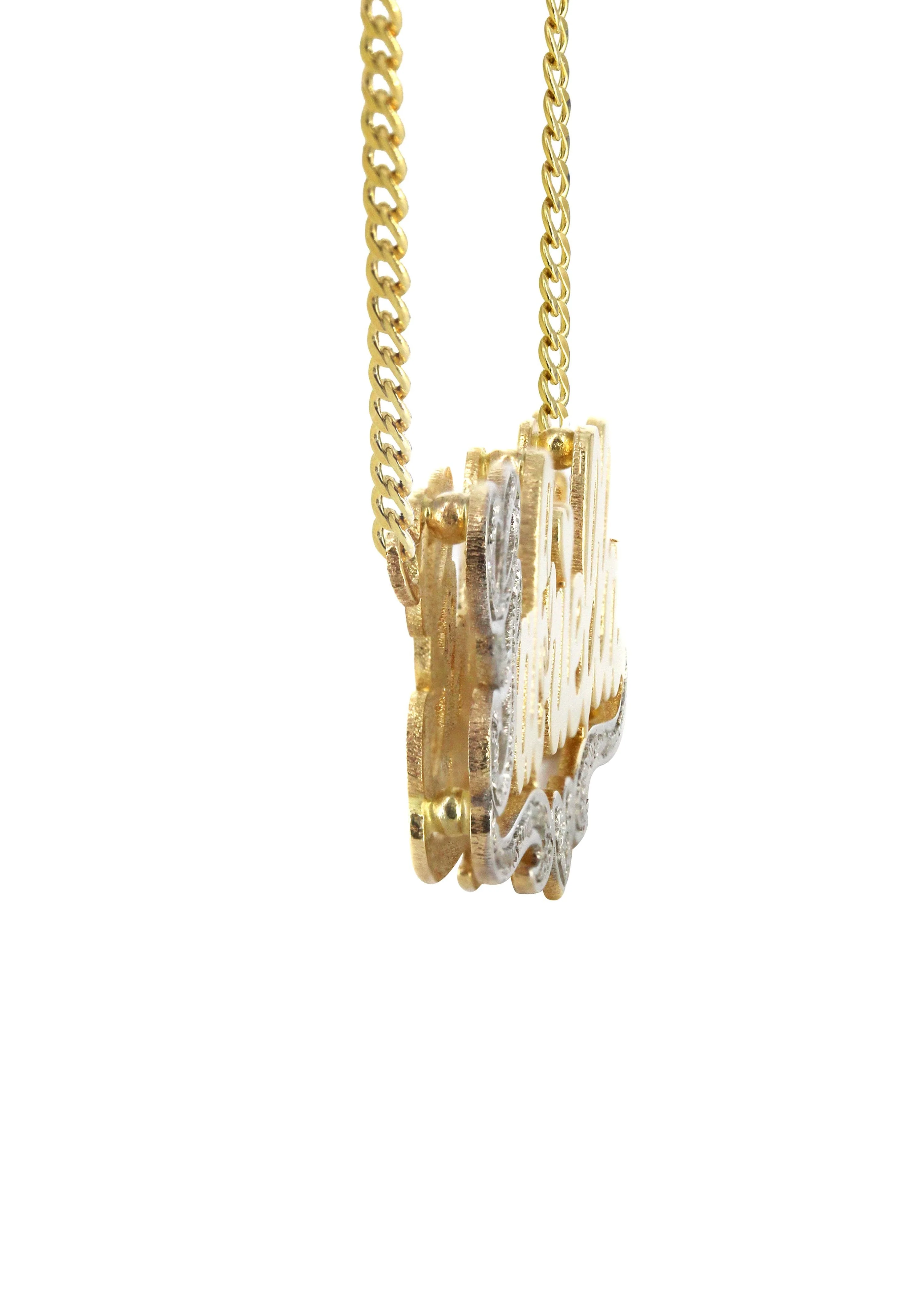 14K Gold  Two Tone Diamond Cut with Diamonds Name Plate Necklace | Style #28 - Image 3