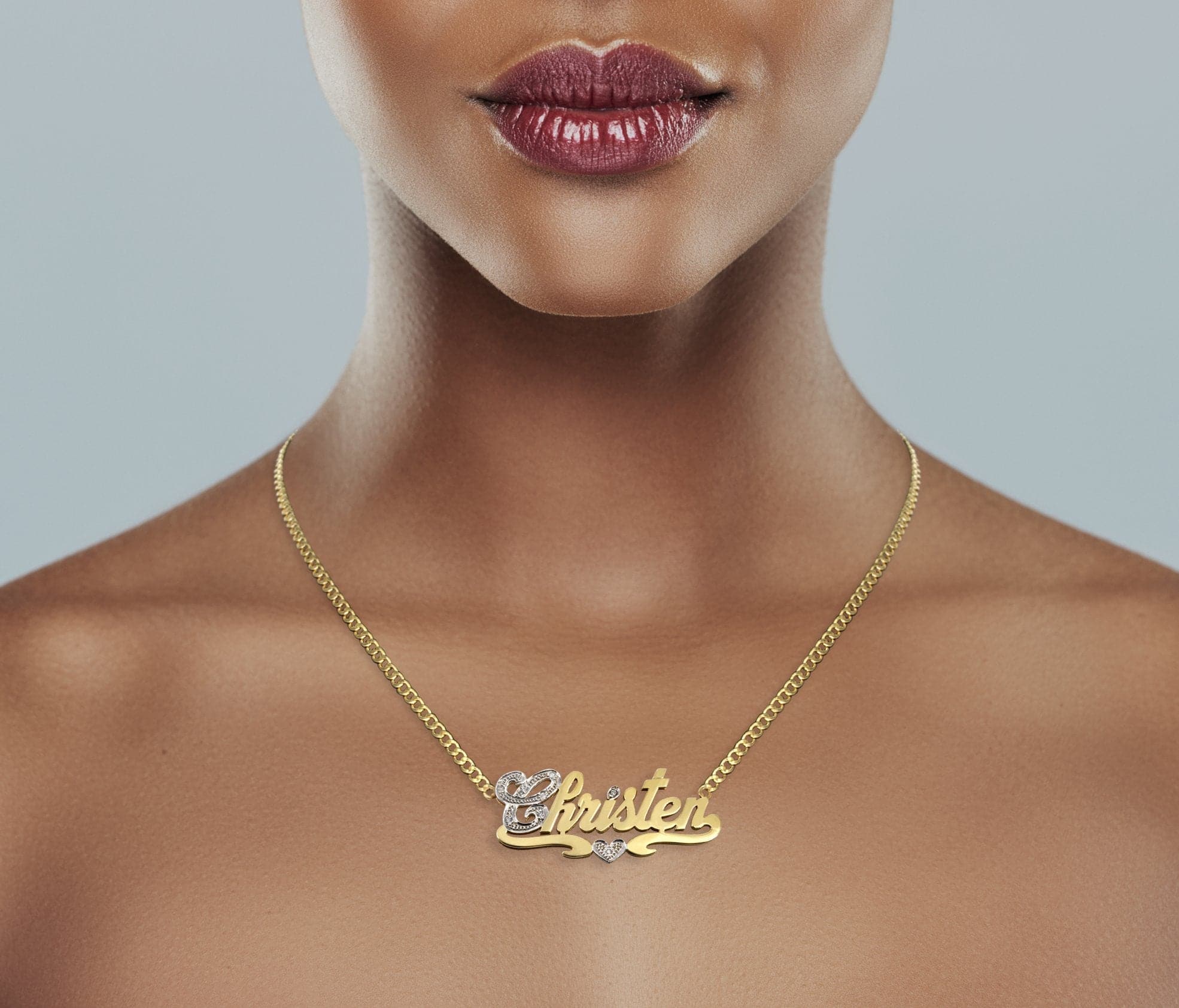 14K Gold Two Tone Name Plate Necklace | Style #29 - Image 5