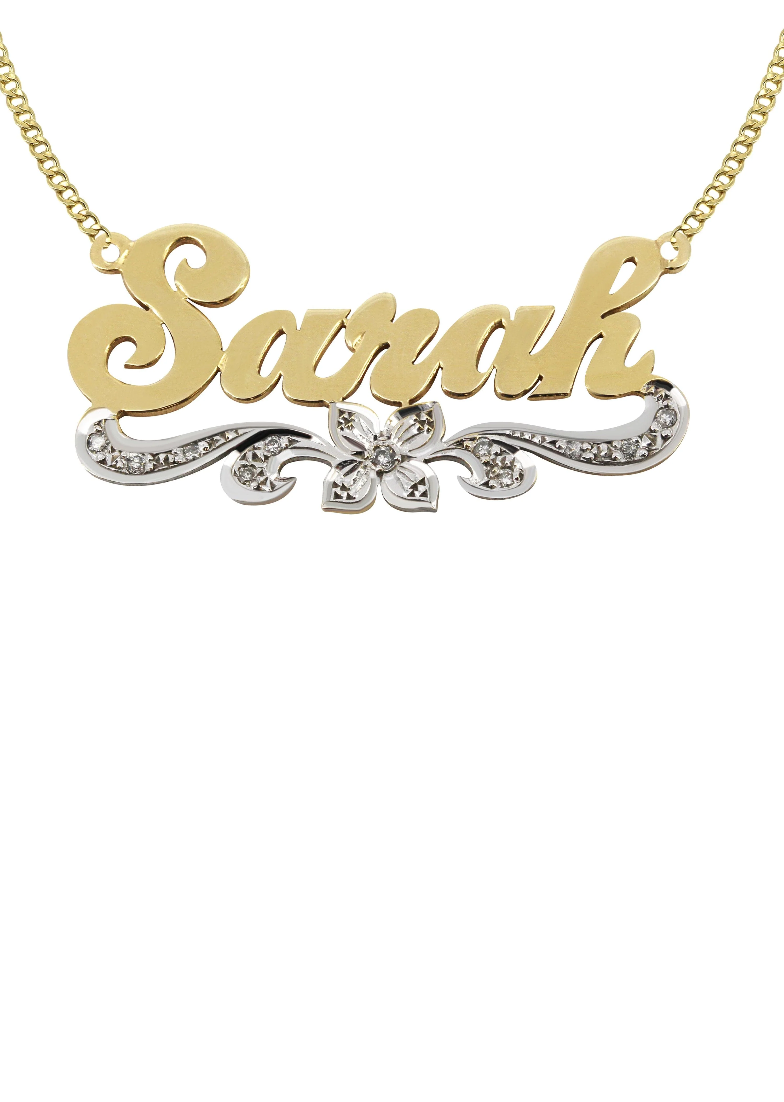 14K Gold  Two Tone Name Plate Necklace | Style #77