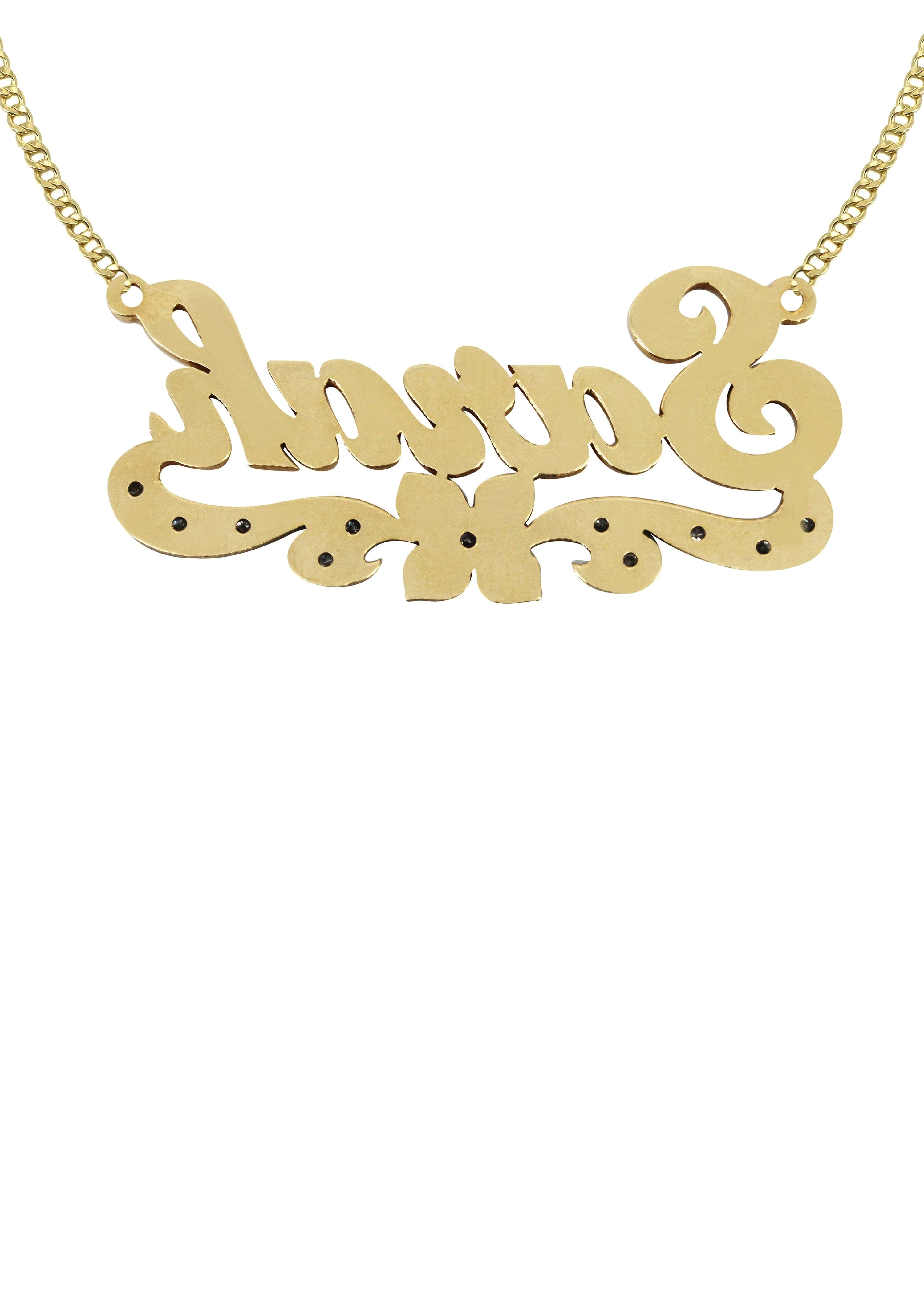 14K Gold  Two Tone Name Plate Necklace | Style #77 - Image 2