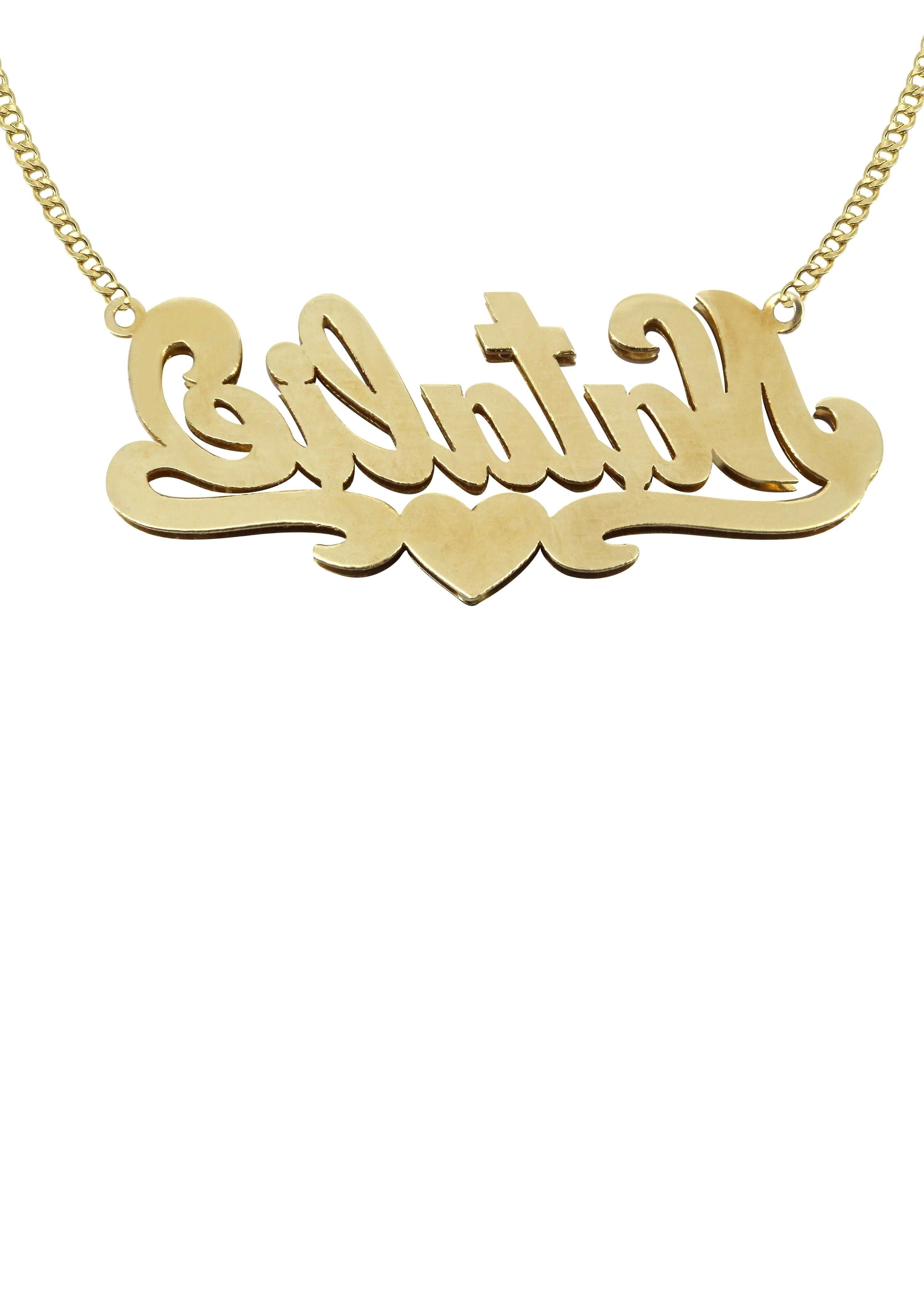 14K Gold  Two Tone  Diamonds Name Plate Necklace | Style #3 - Image 2