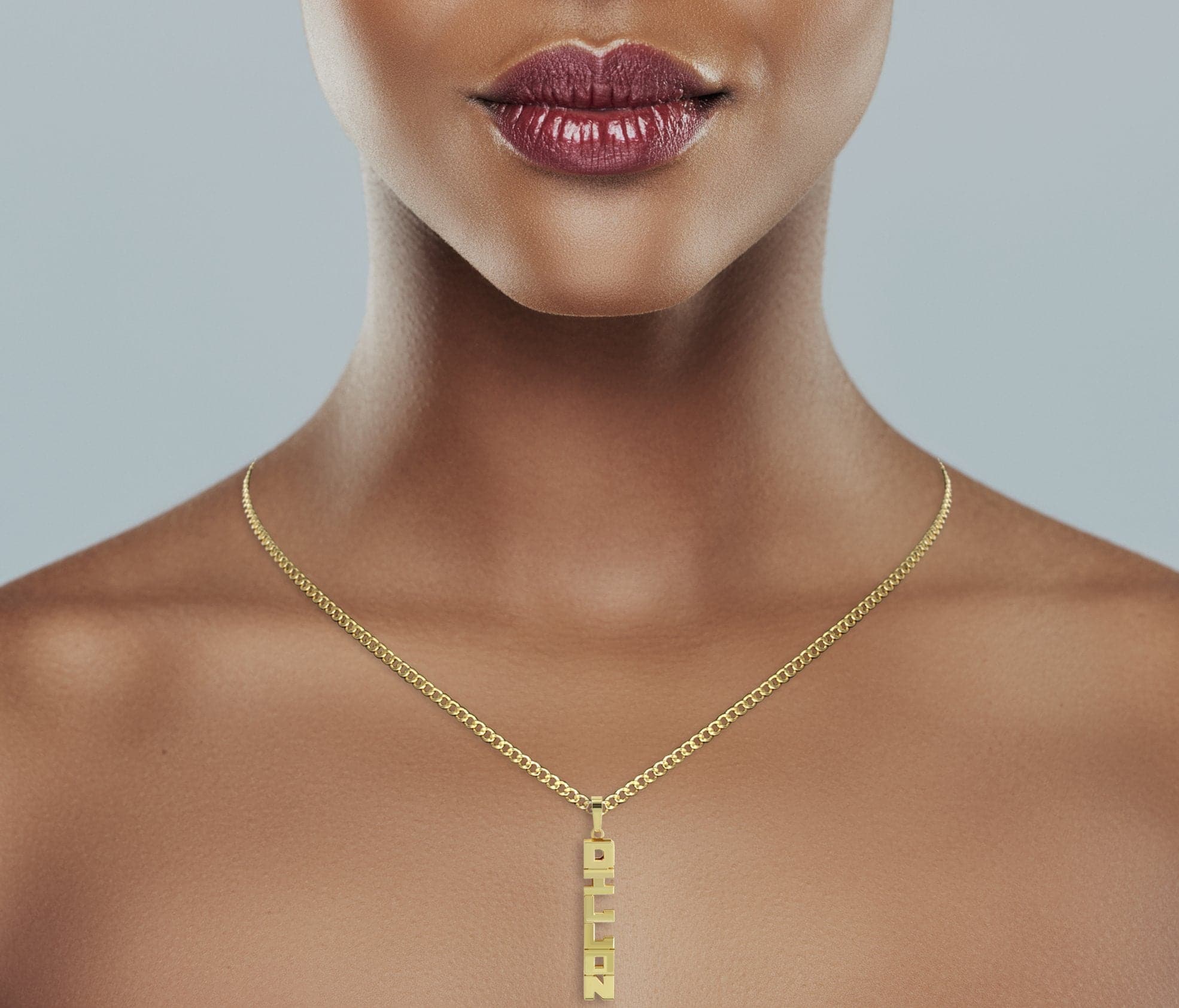 14K Gold Vertical Text Name Plate Necklace | Style #55 - Image 4