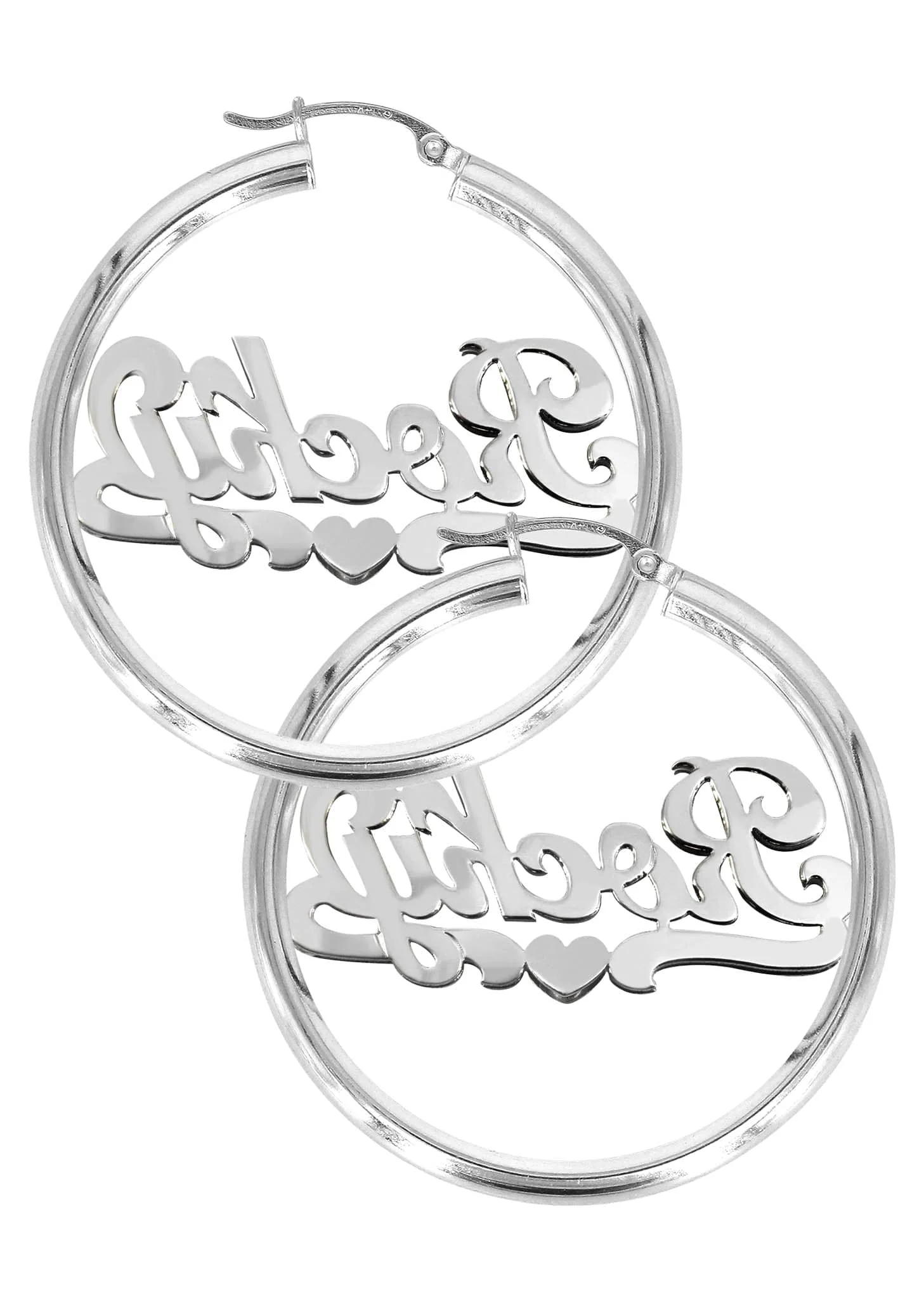 14K Ladies White Gold with Diamond Name Plate Hoop Earrings - Image 2