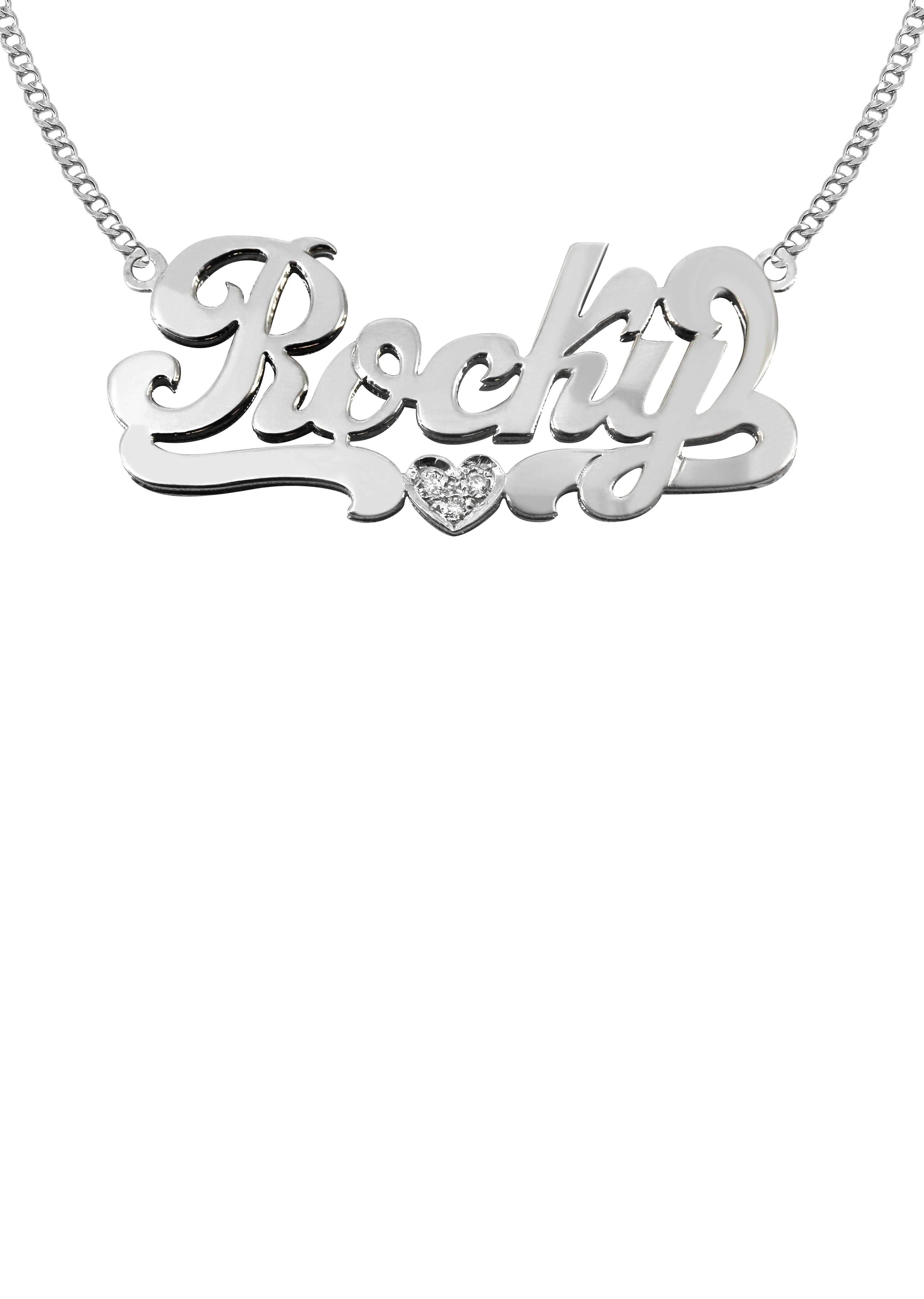 14K White Gold with Diamond Name Plate Necklace | Style #94