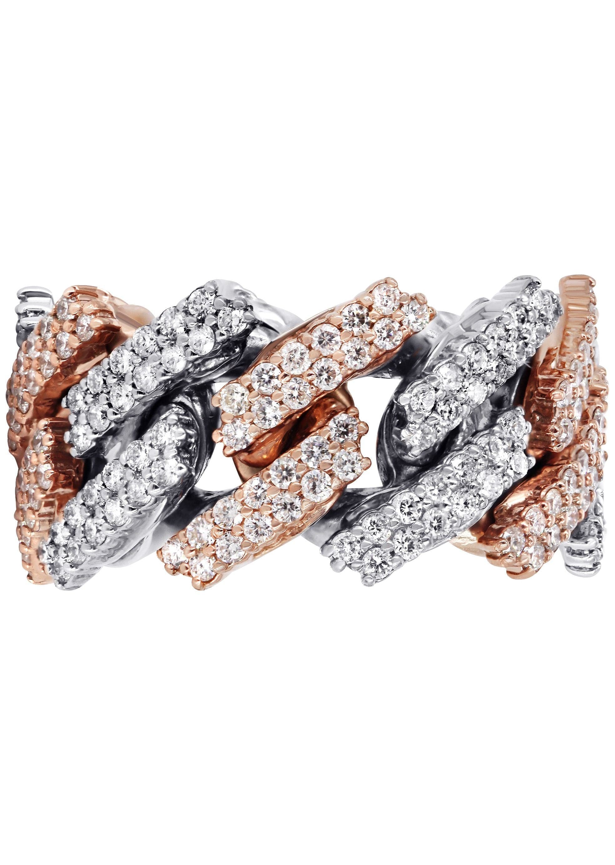 14K Rose And White Gold Diamond Cuban Link Ring | 20.1 Grams | 4.05 Carats - Image 2