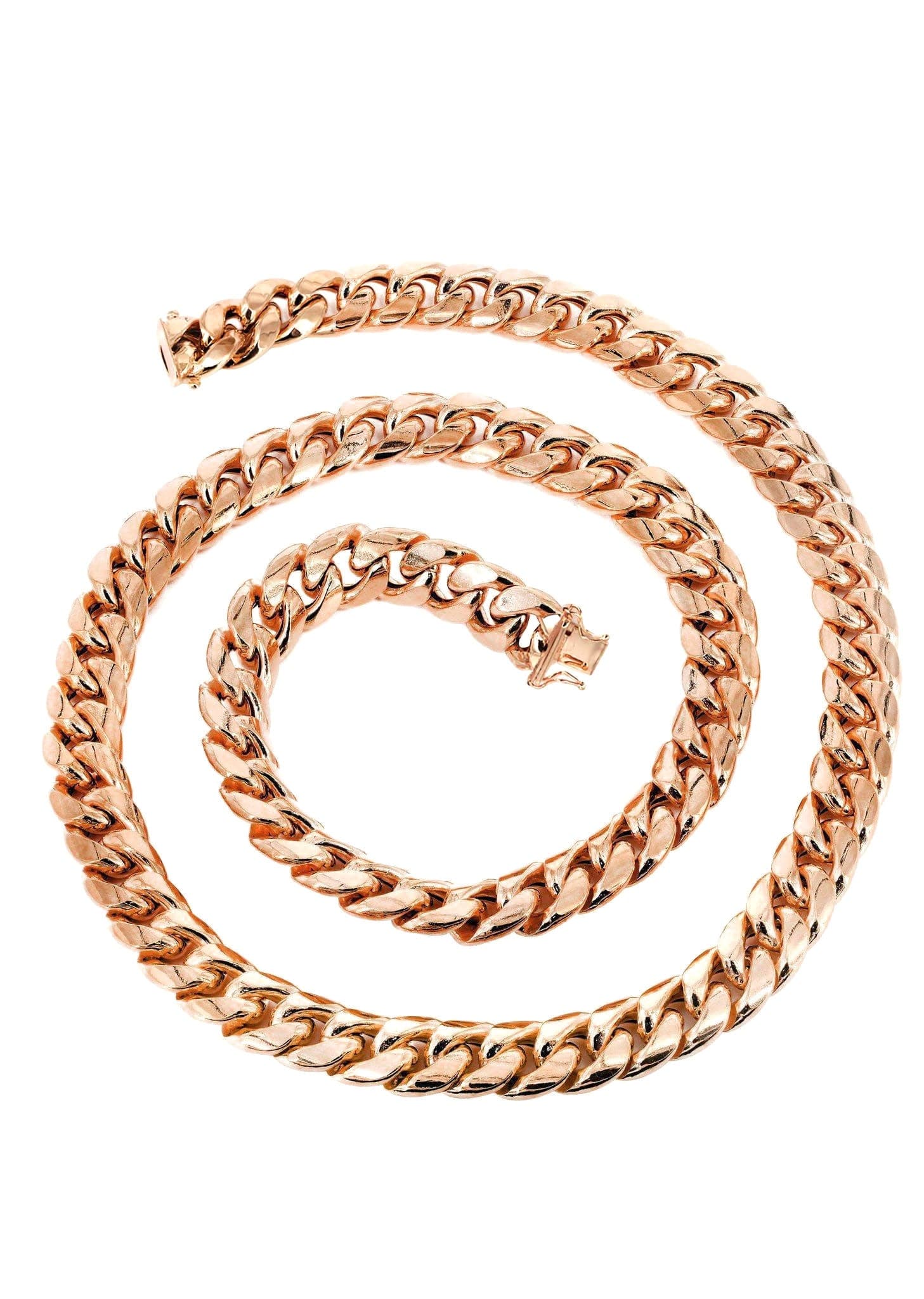 Semi Solid  Rose Miami Cuban Link Chain - 14K Rose Gold Chain - - Image 2