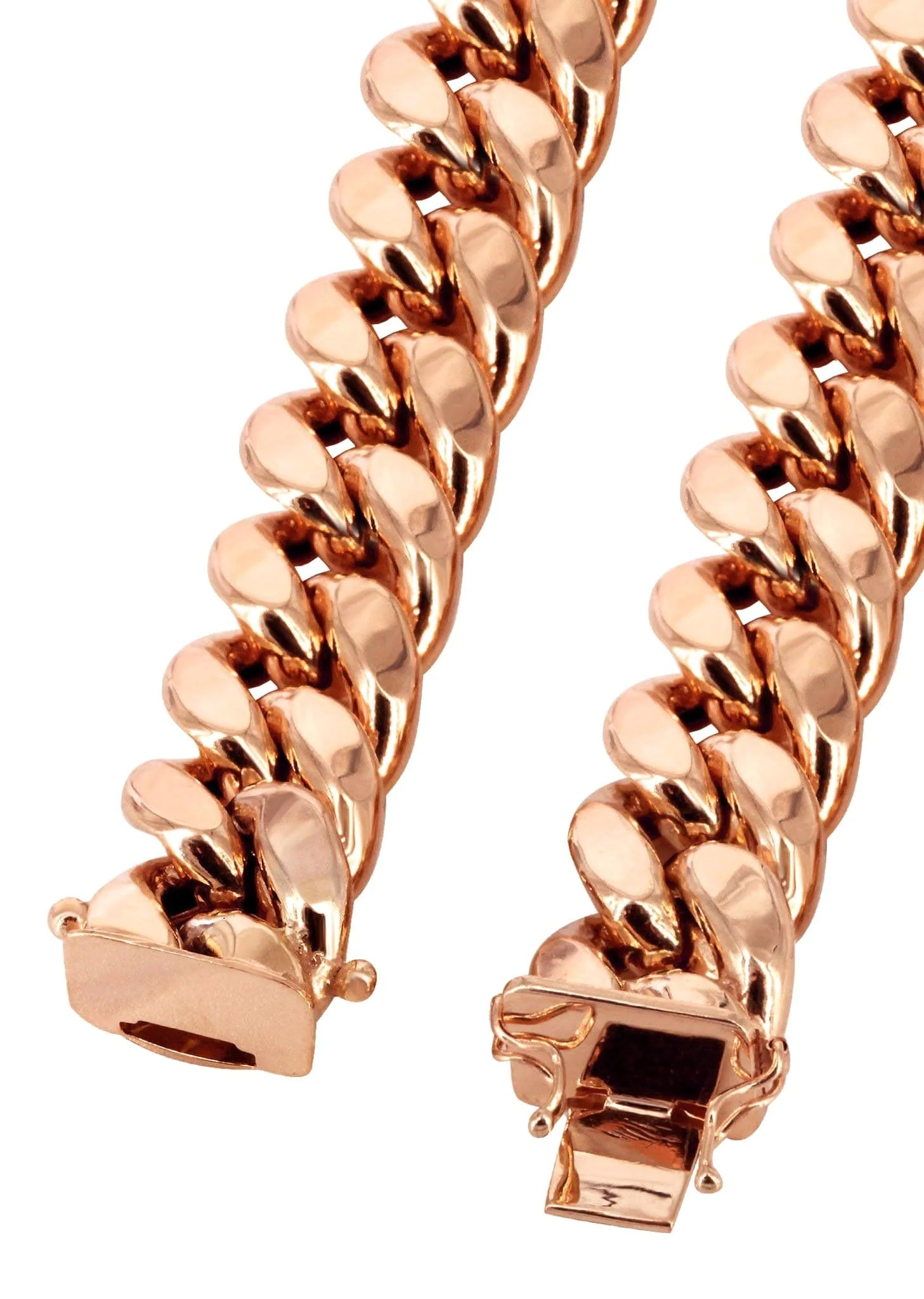 Semi Solid  Rose Miami Cuban Link Chain - 14K Rose Gold Chain - - Image 4