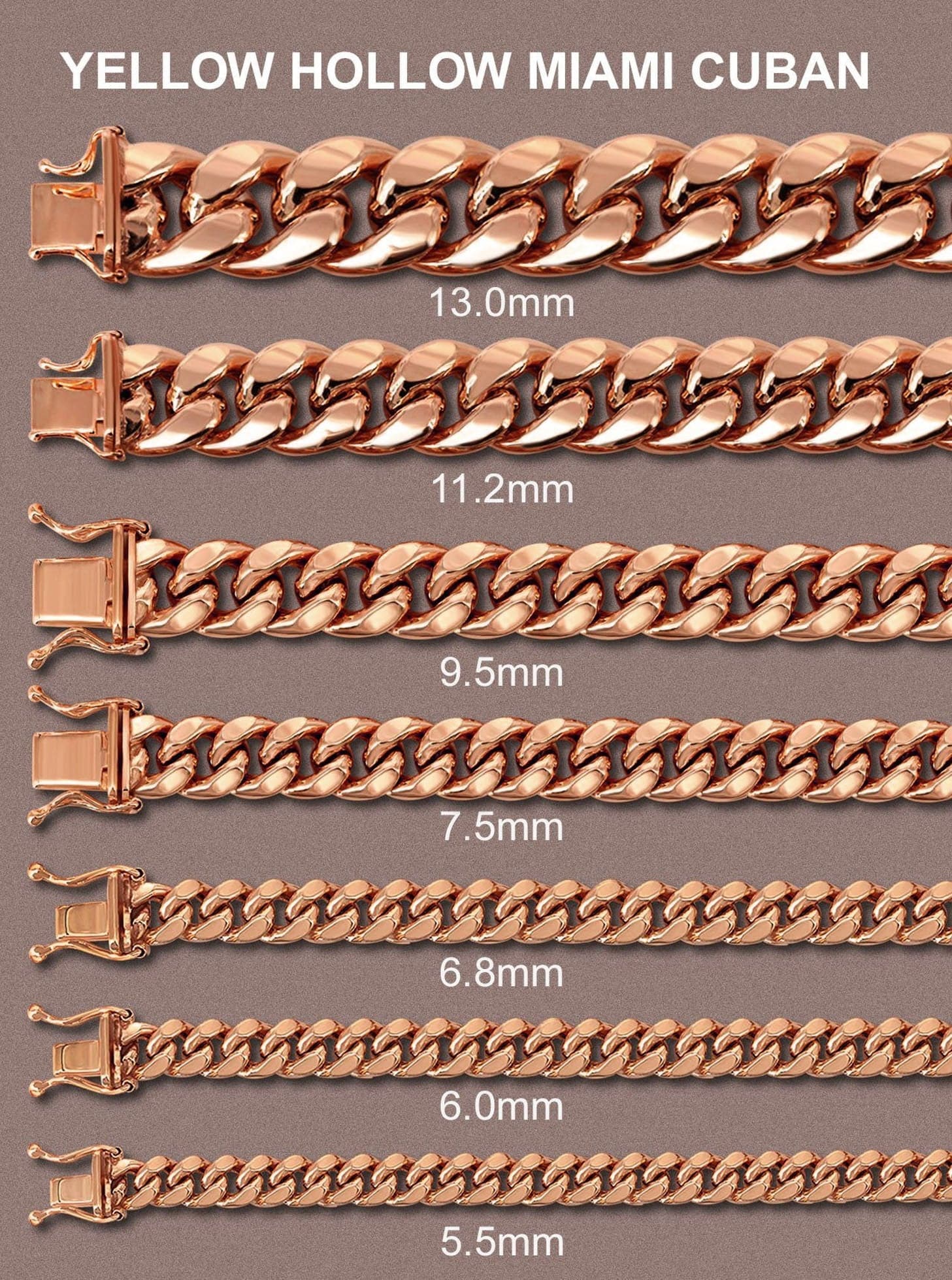 Semi Solid  Rose Miami Cuban Link Chain - 14K Rose Gold Chain - - Image 5