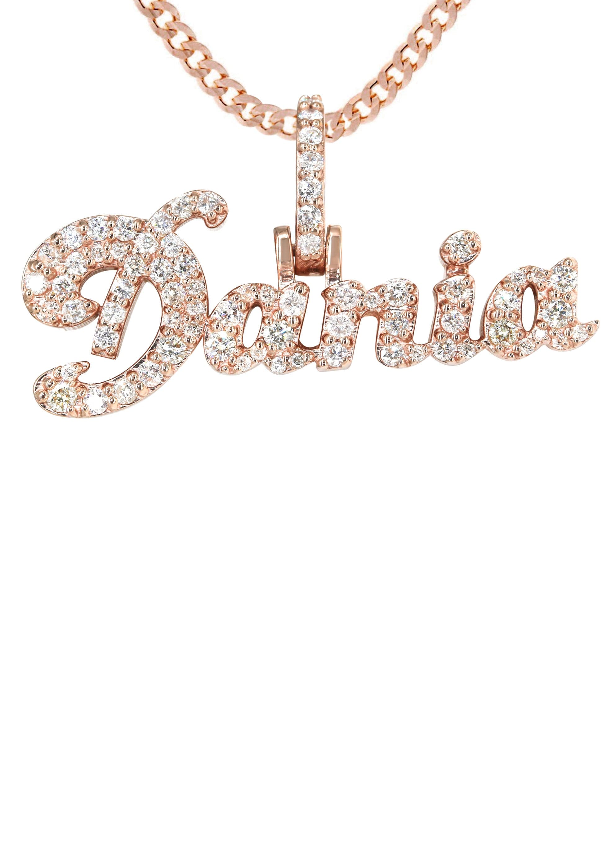 14K Rose Gold Full Diamond Name Plate Necklace | Style #116