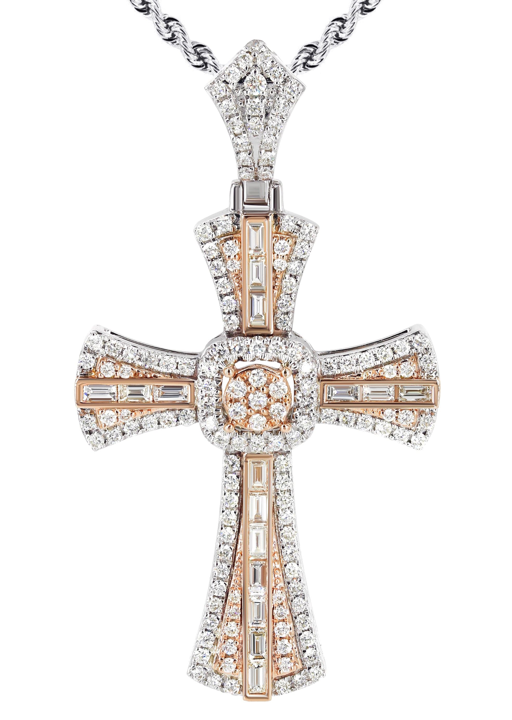 14K Two Tone Gold Diamond Cross Necklace | 2.46 Carats - Image 2