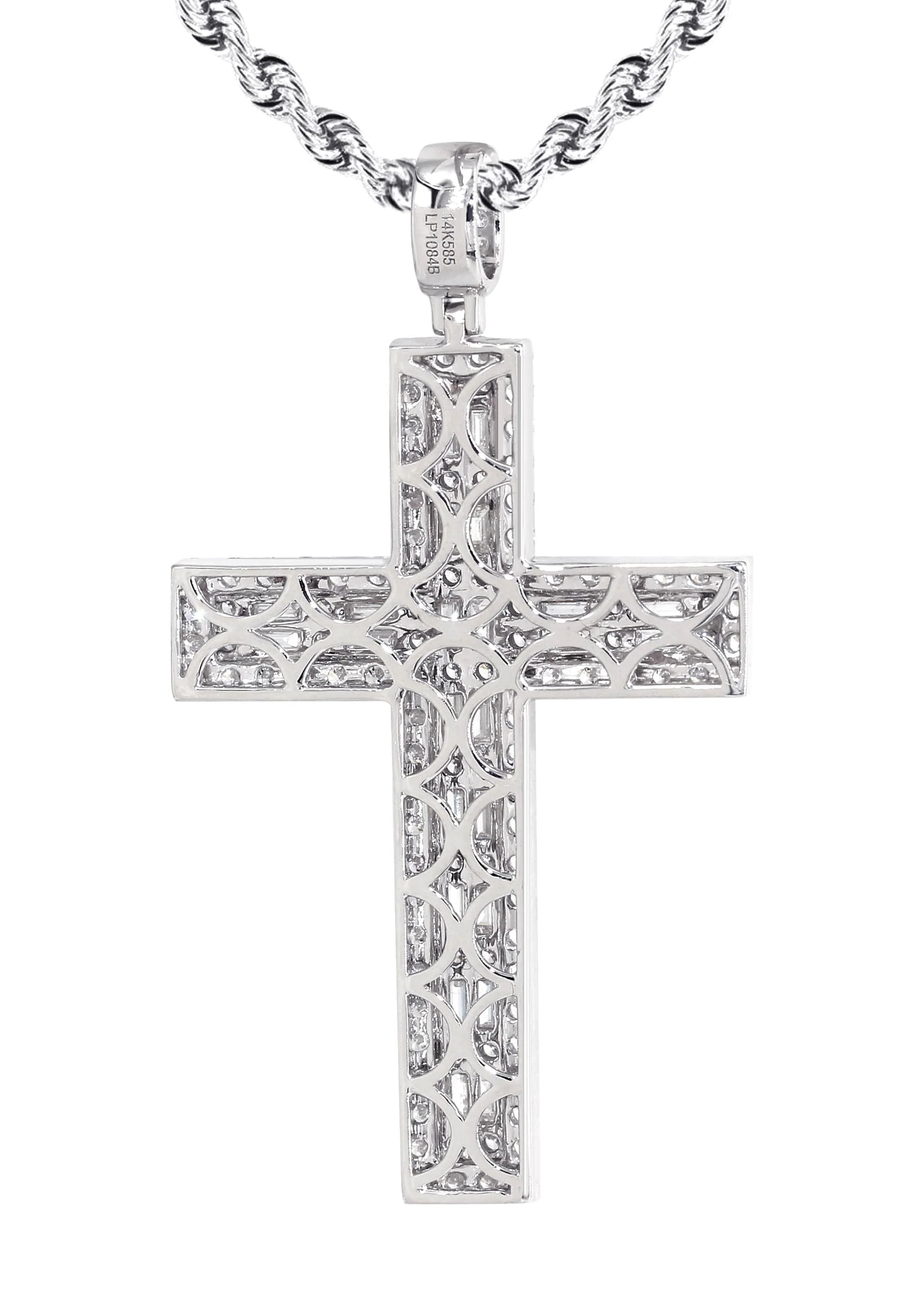 14K White Gold Diamond Cross Necklace  | 4.56 Carats - Image 3