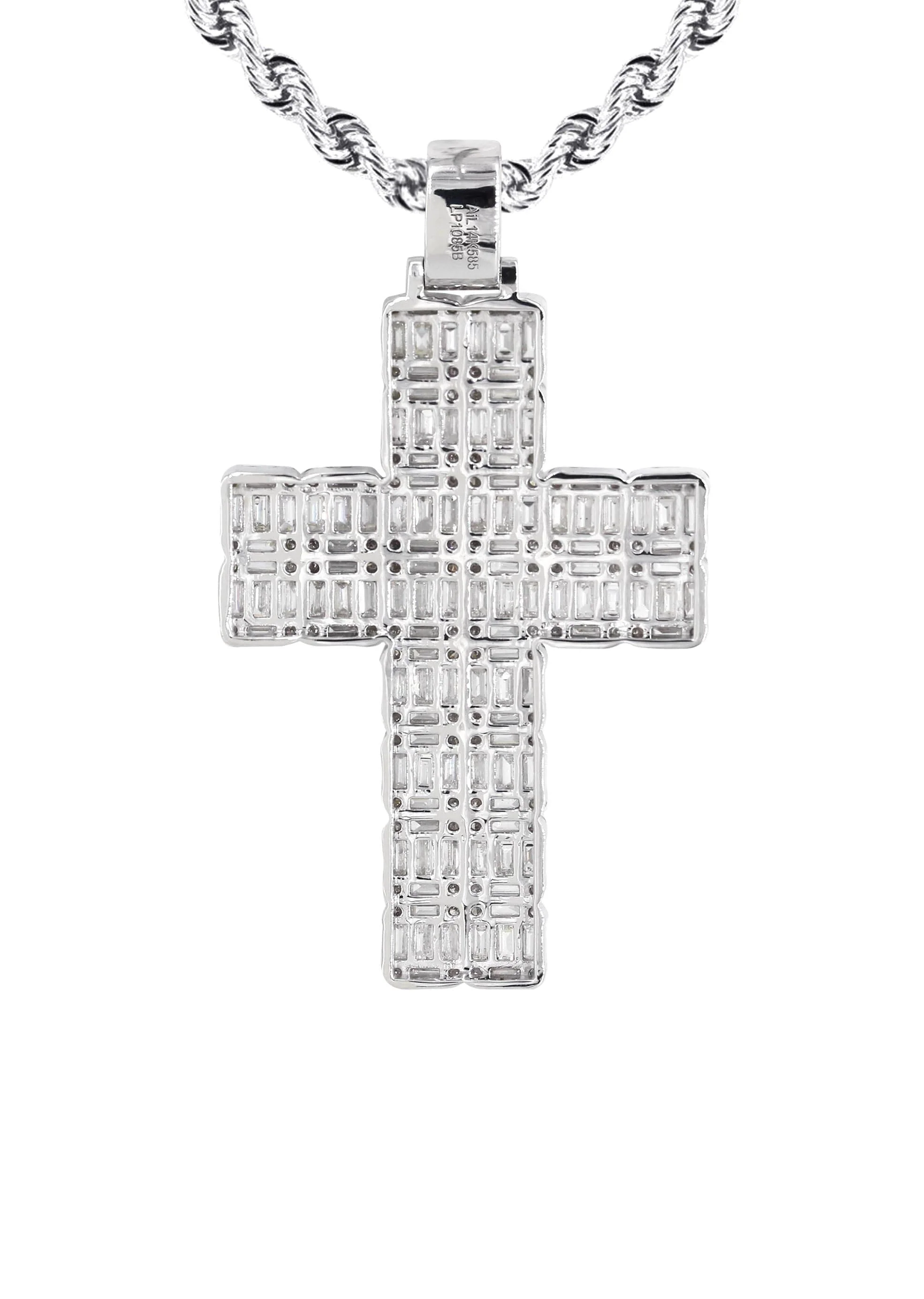 14K White Gold Diamond Cross Necklace  | 6.47 Carats - Image 3