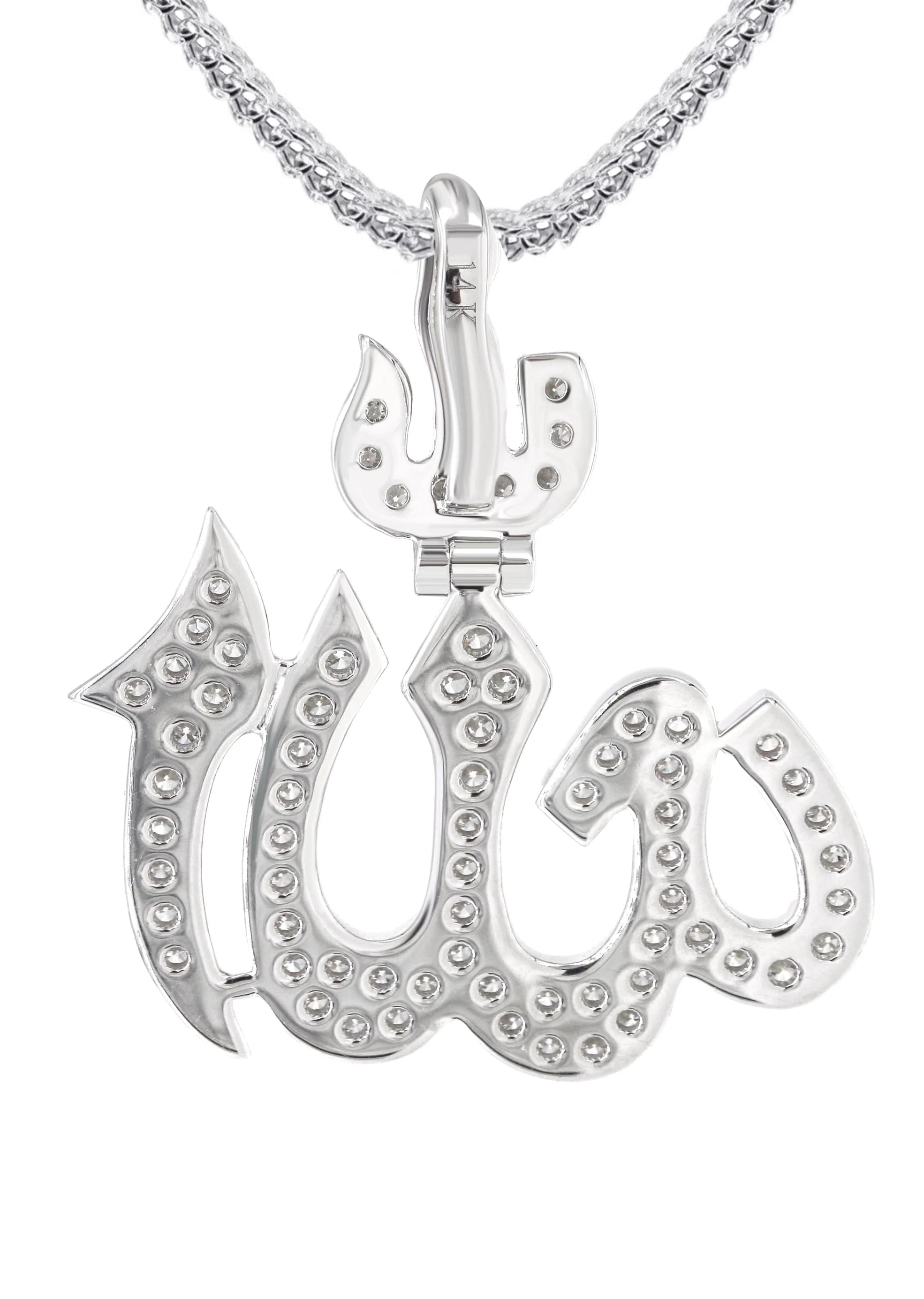 14K White Gold Diamond Allah Necklace | 1.14 Carats - Image 3