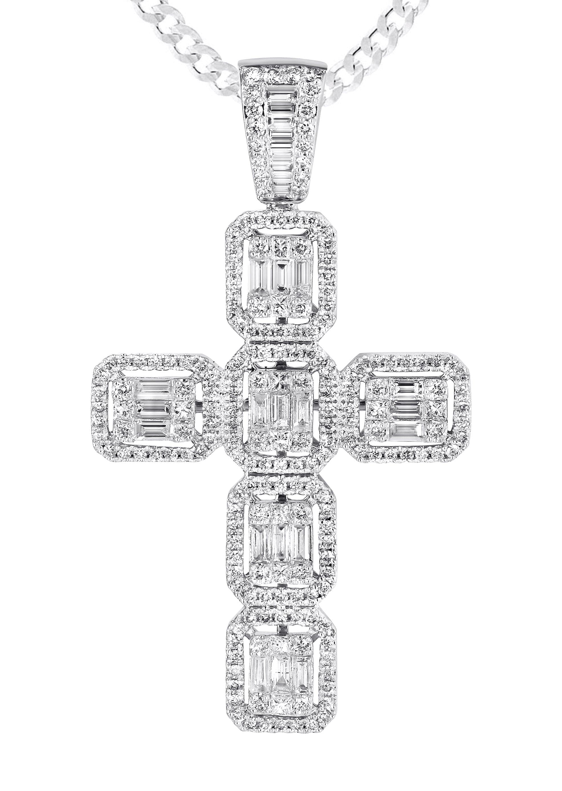 14K White Gold Diamond Cross Necklace | 2.88 Carats - Image 2