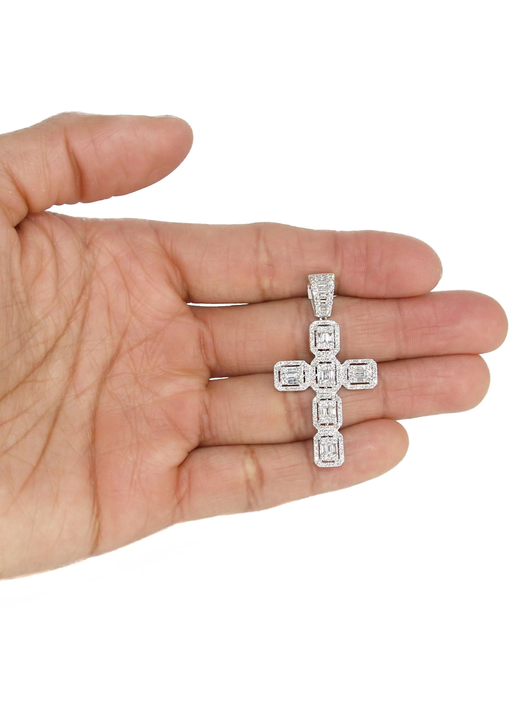 14K White Gold Diamond Cross Necklace | 2.88 Carats - Image 5