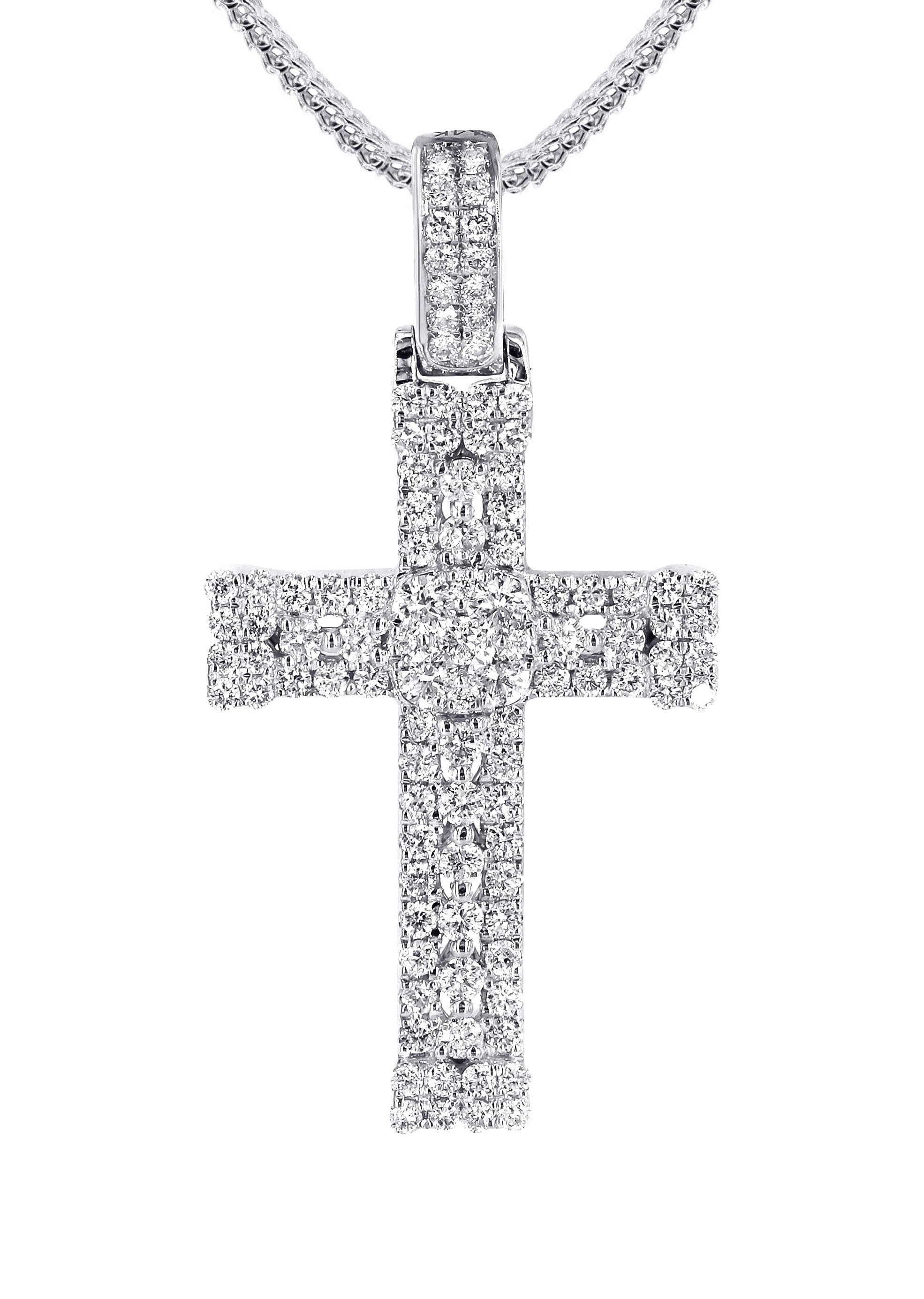 14K White Gold Diamond Cross Necklace | 1.04 Carats - Image 2