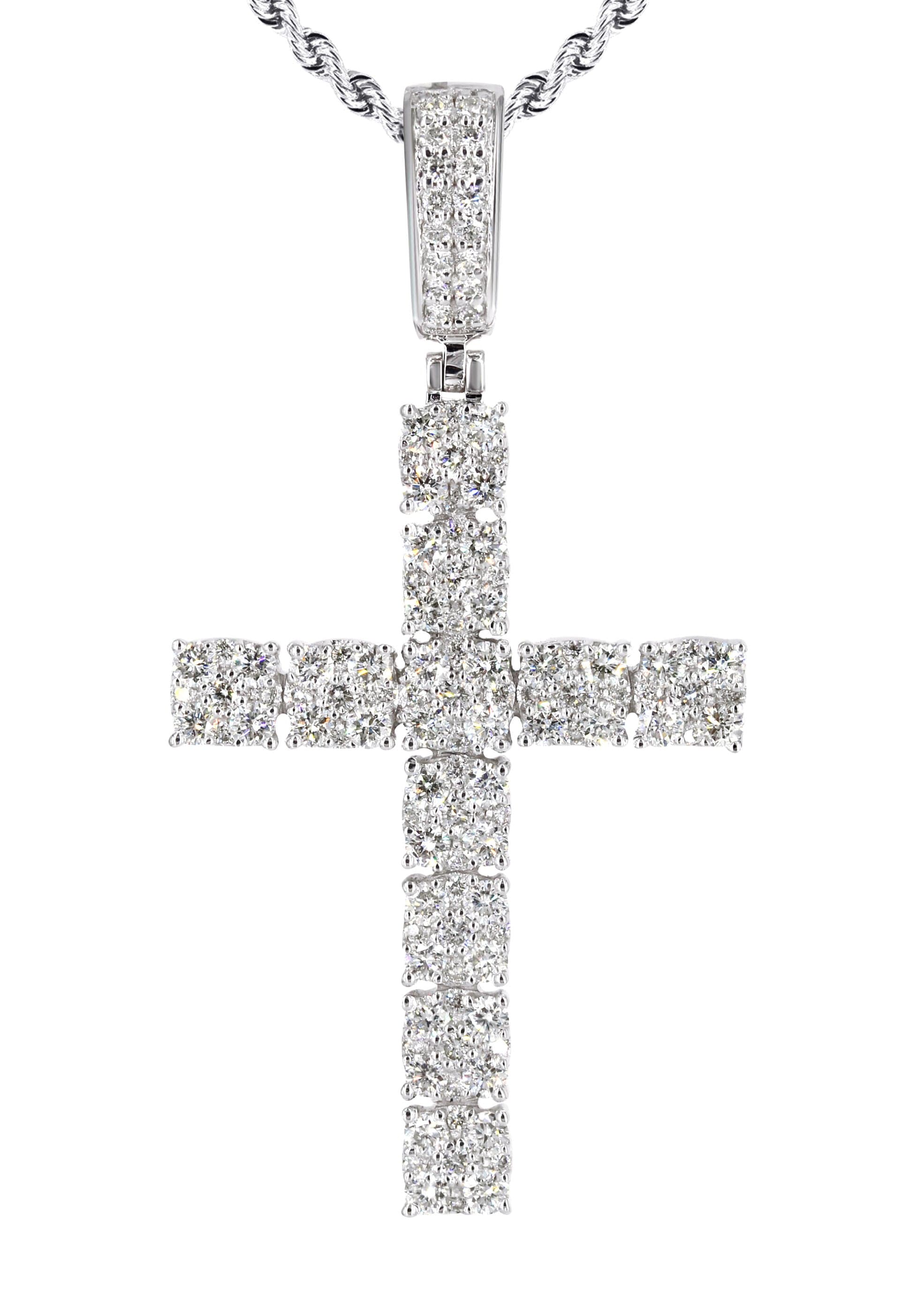 14K White Gold Diamond Cross Necklace | 1.6 Carats - Image 2