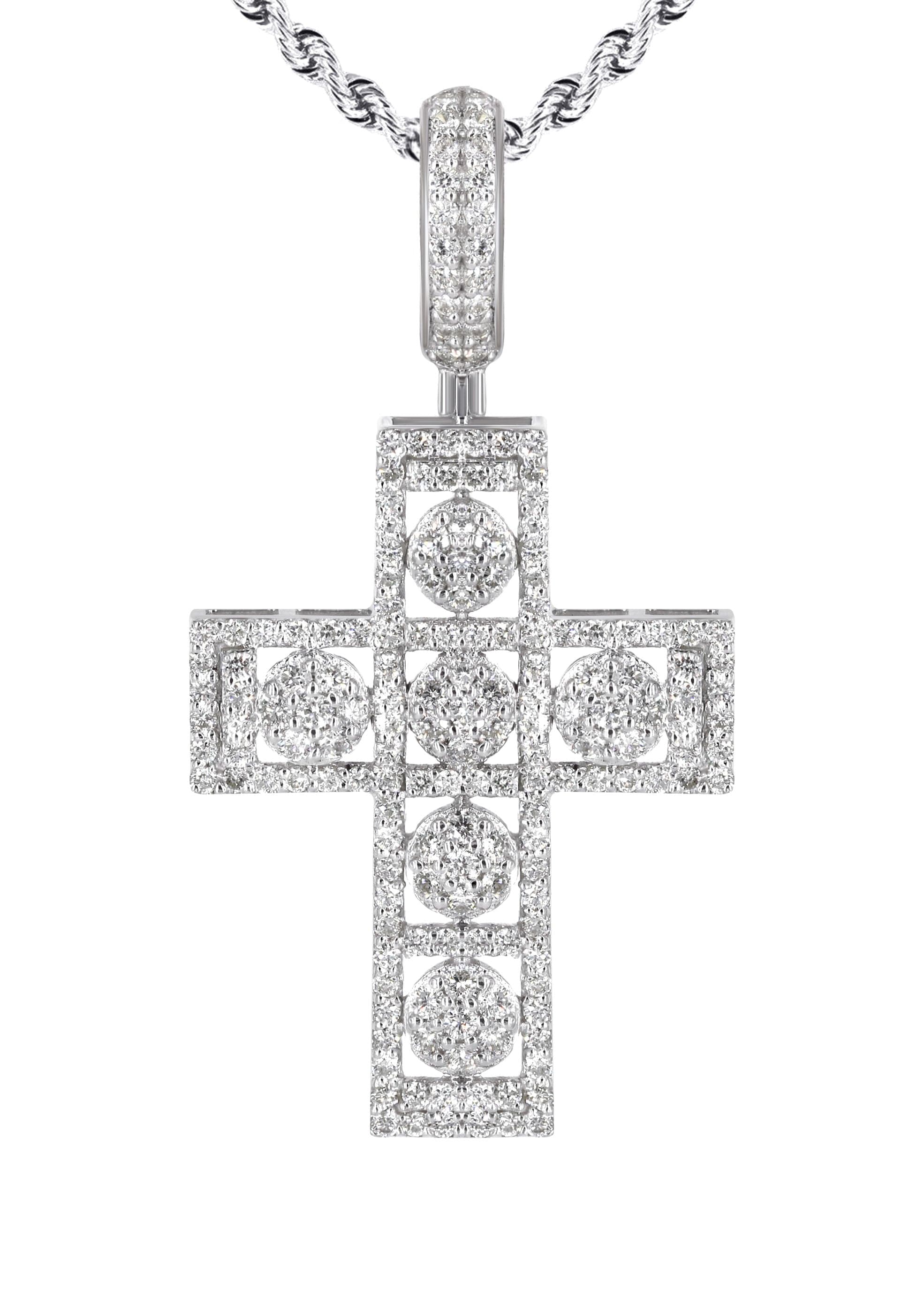 14K White Gold Diamond Cross Necklace | 1.65 Carats - Image 3
